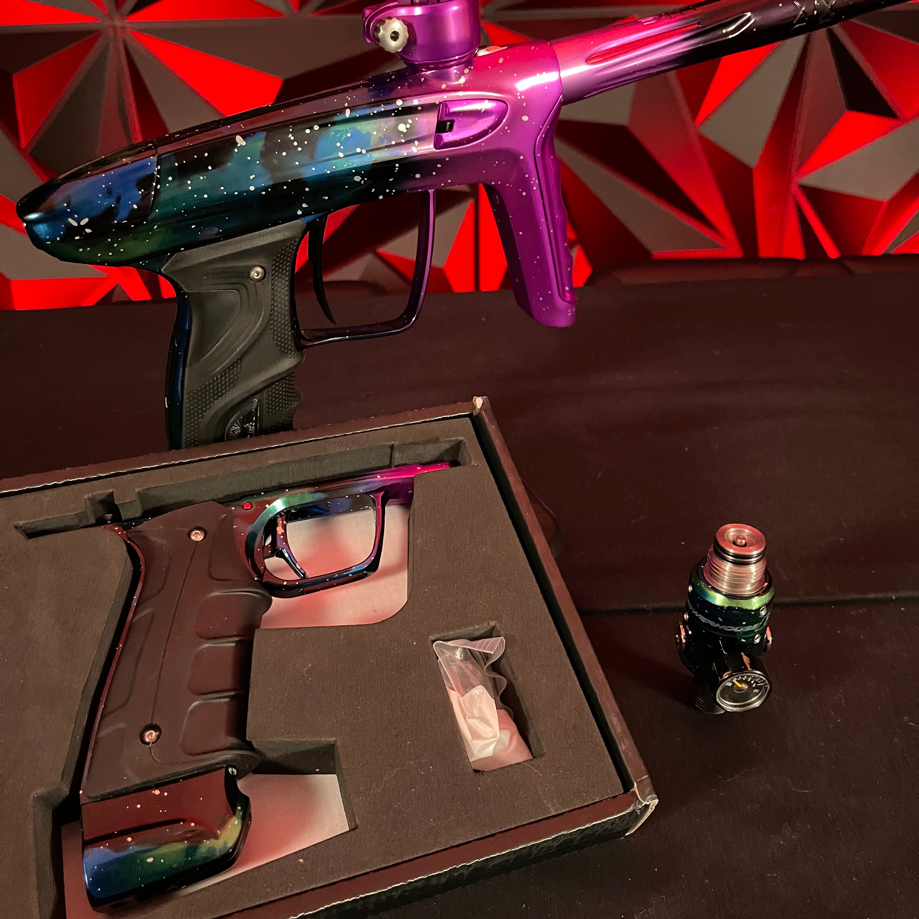 Used DLX Luxe TM40 Paintball Gun - LE Polished Pink Nebula w/ Matching Mech Frame and Powerhouse Reg