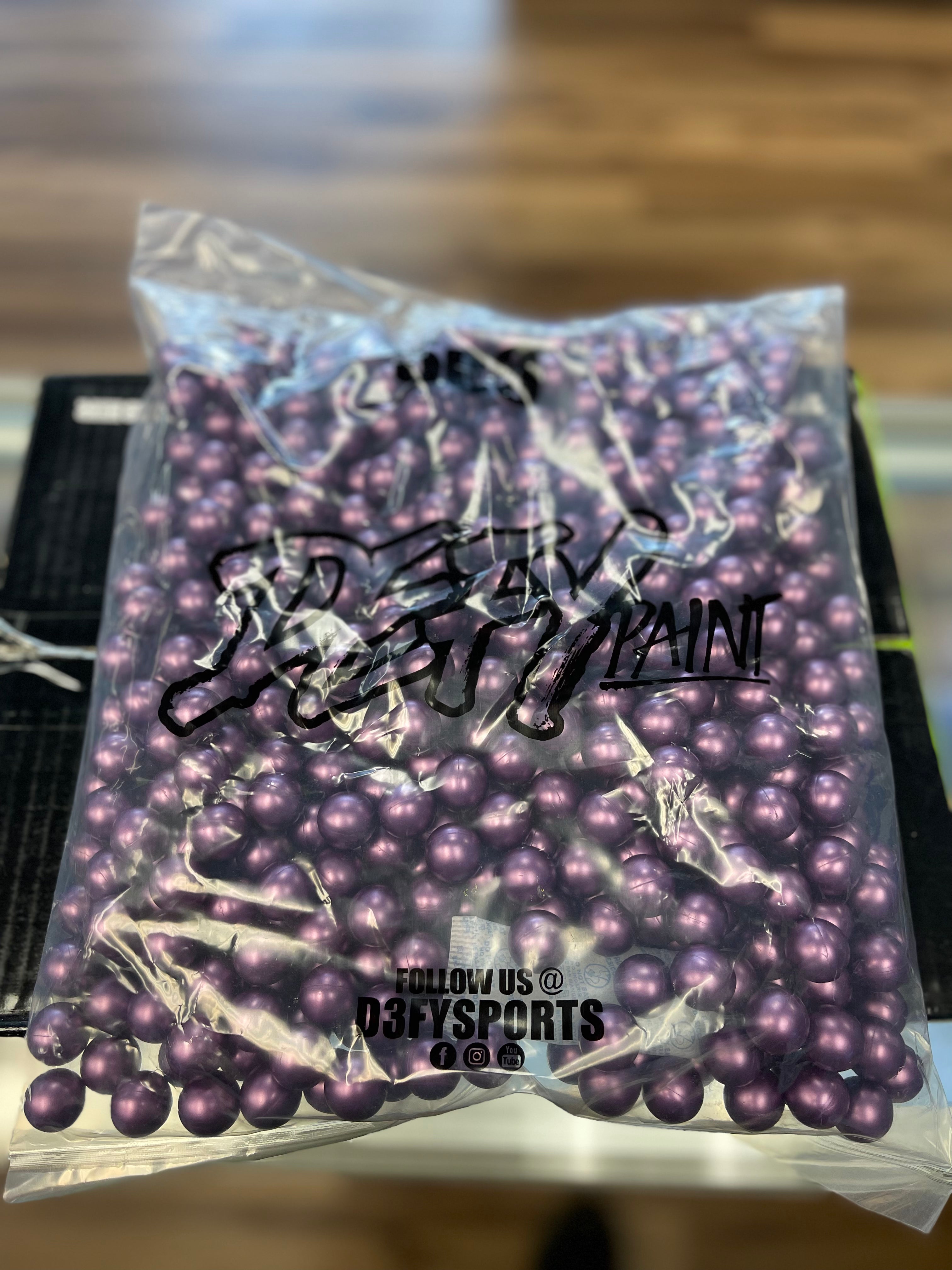 Defy Professional Grade Paintballs - 0.68 Caliber - 2000 Count - Metallic Purple Shell / Yellow Fill