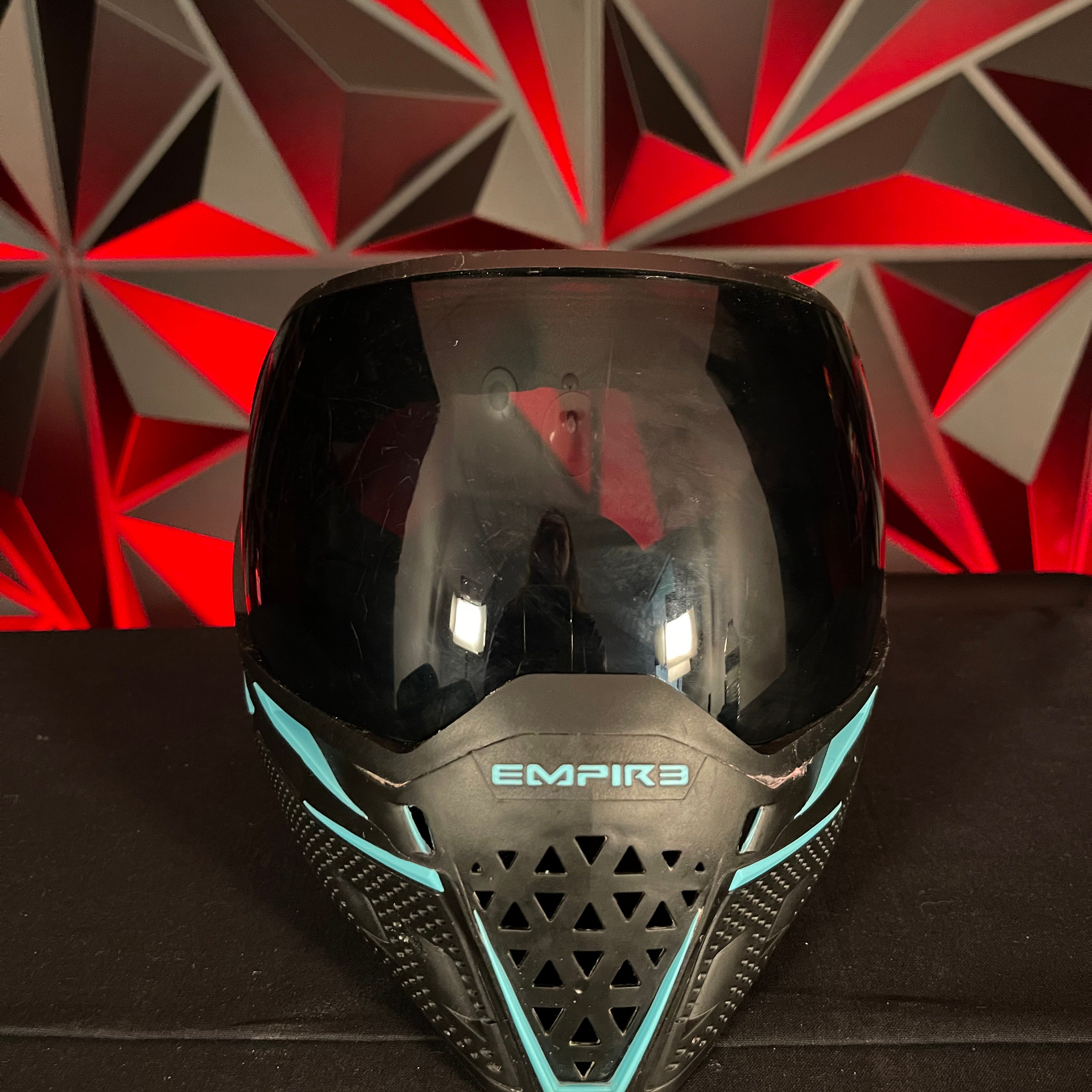 Used Empire EVS Paintball Mask- Black/Teal w/ Soft Goggle Bag
