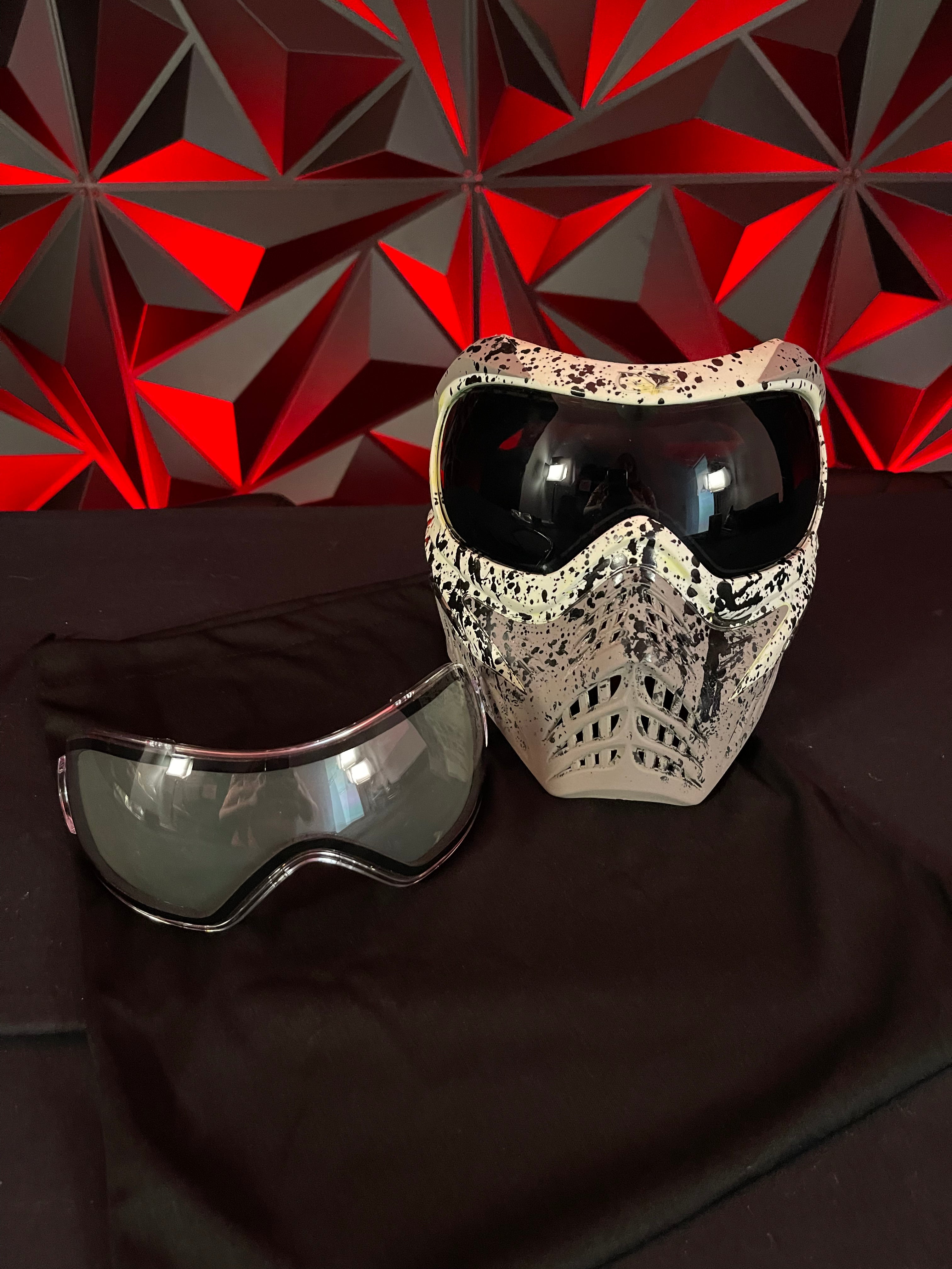 Used V-Force Grill Paintball Mask - Custom Black Splash (Painted on) w/Extra Clear Lens & Soft Goggle Bag