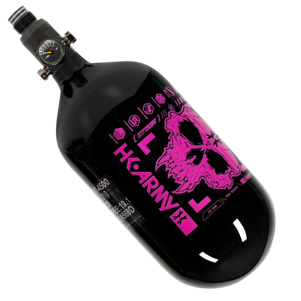 HK Army "Extra Lite" Carbon Fiber Tank - Standard Reg - Doom - 80/4500 PSI - Black/Neon Pink (HYDRO 02/2022)
