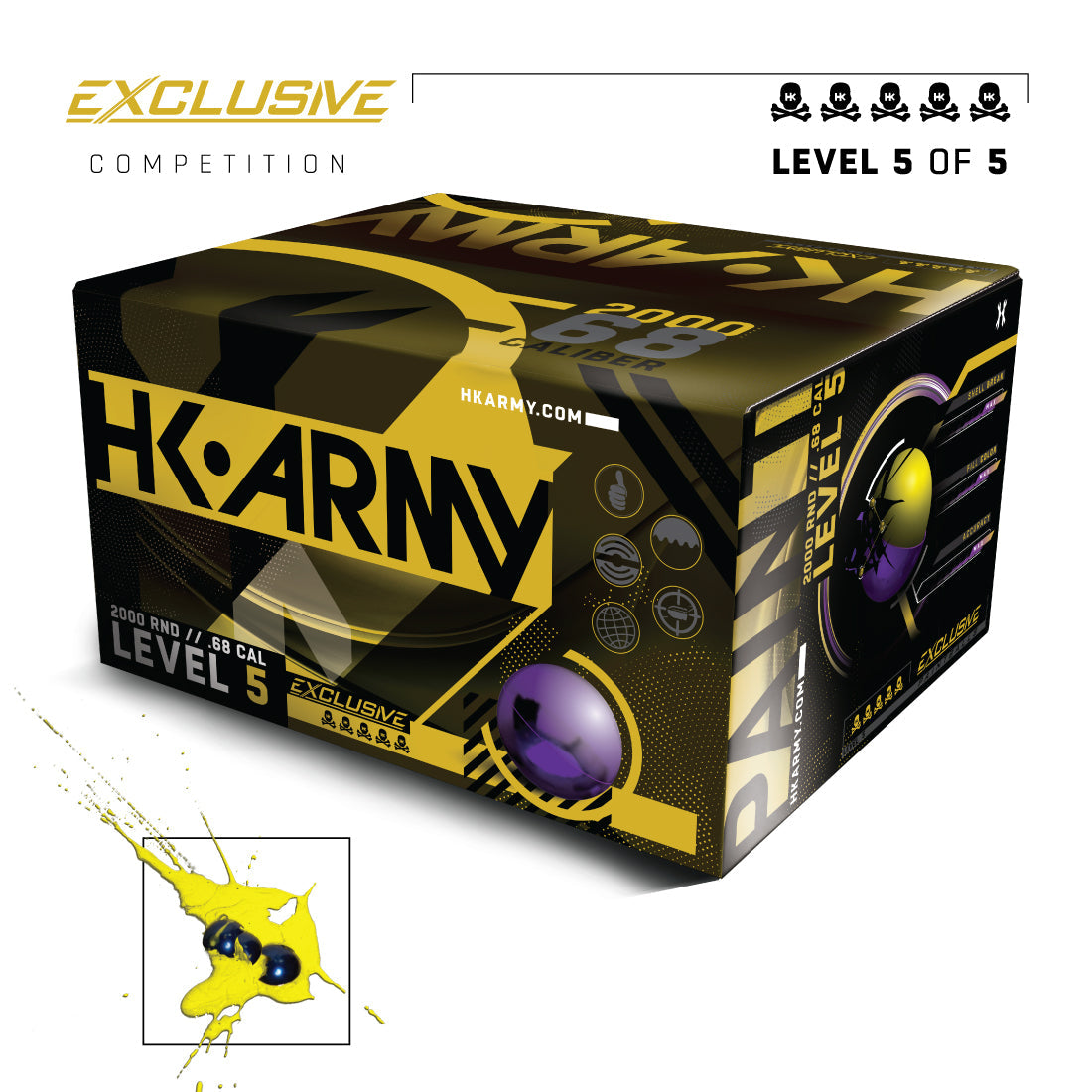 HK Army Exclusive Paintballs - Level 5 - Metallic Purple Shell / Yellow Fill