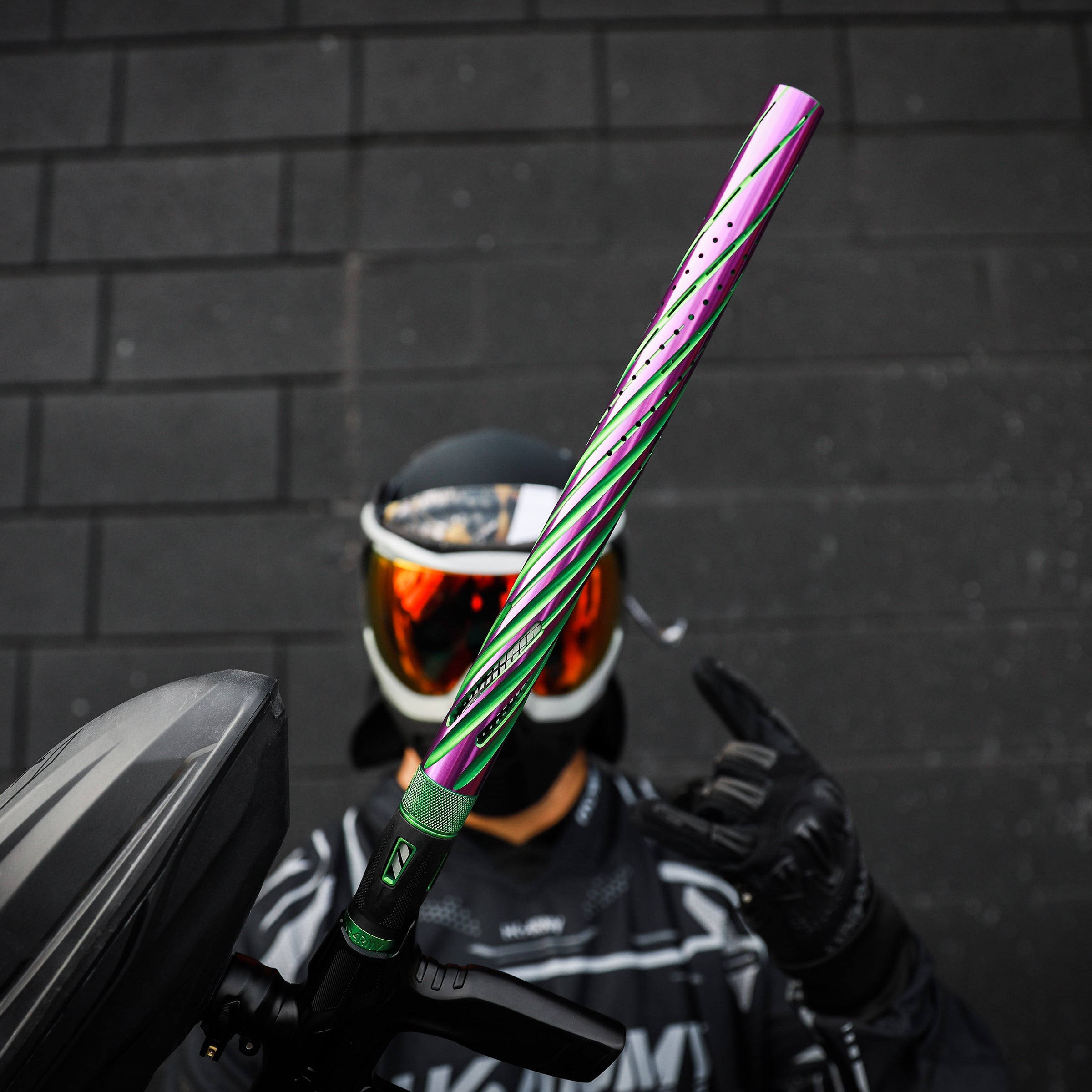 HK Army LAZR Barrel Kit - Elite Orbit - Autococker Thread - Dust Green/Purple - Black Inserts