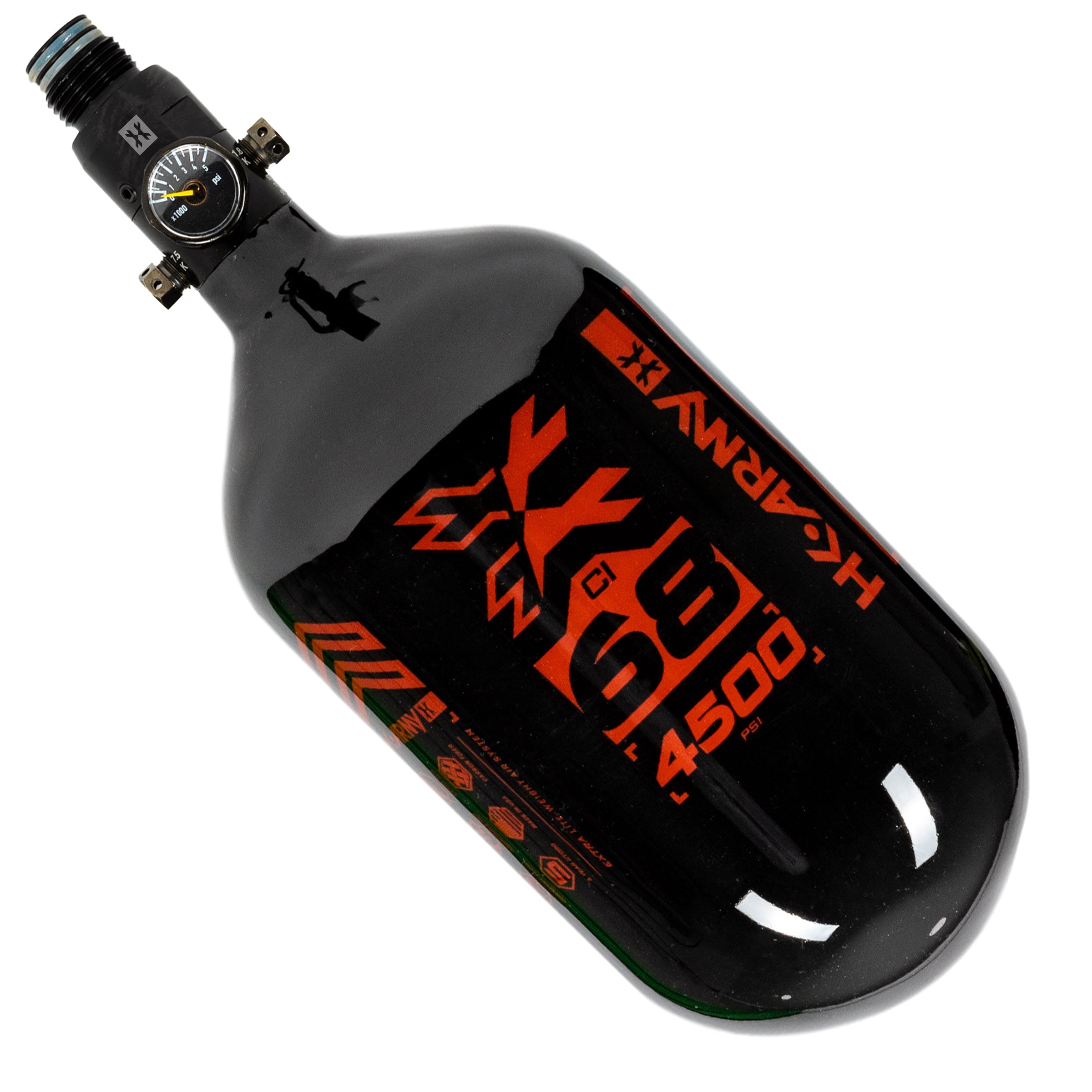 HK Army "Extra Lite" Carbon Fiber Tank - Standard Reg - RUSH - 68/4500 PSI - Black/Red