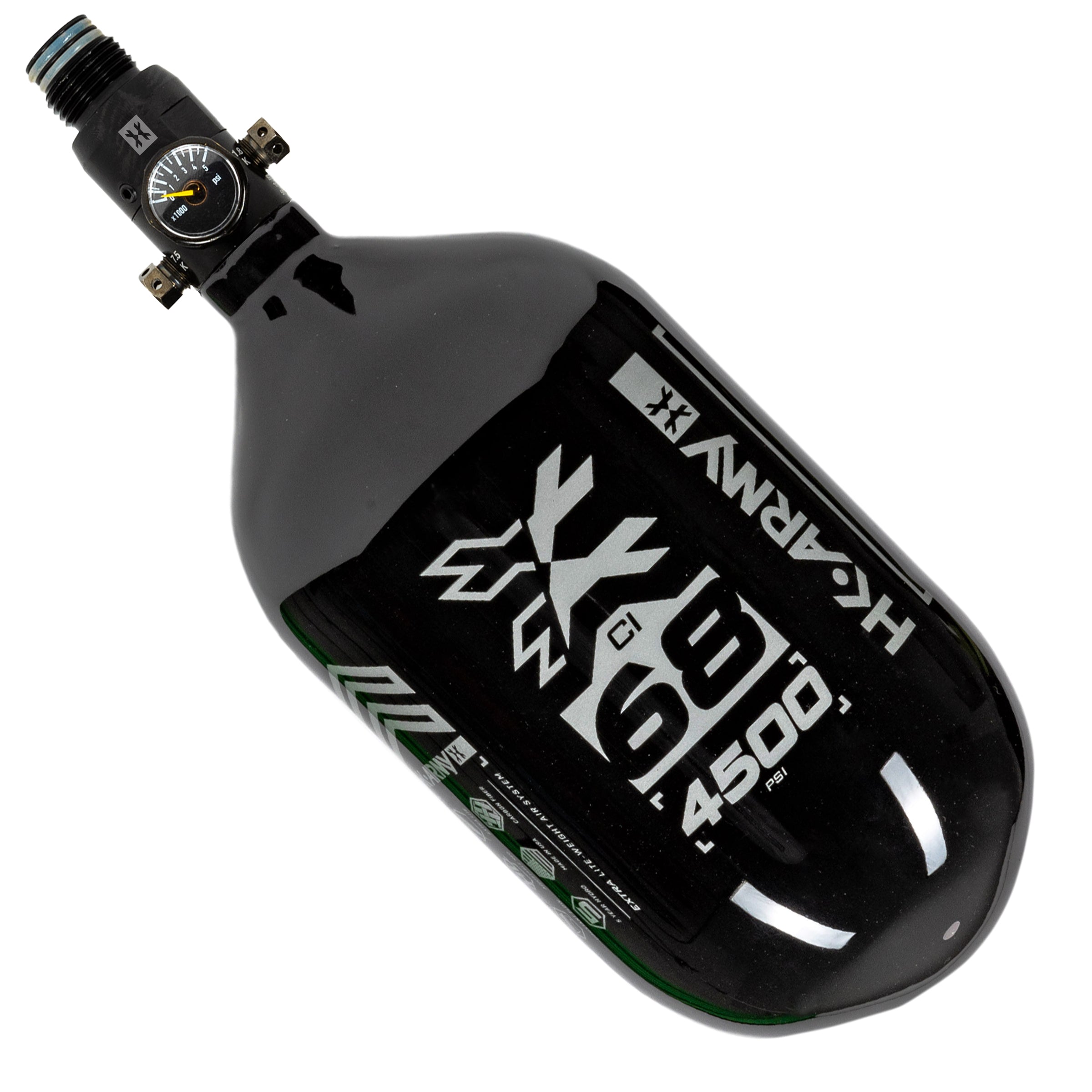 HK Army "Extra Lite" Carbon Fiber Tank - Standard Reg - RUSH - 68/4500 PSI - Black/Silver
