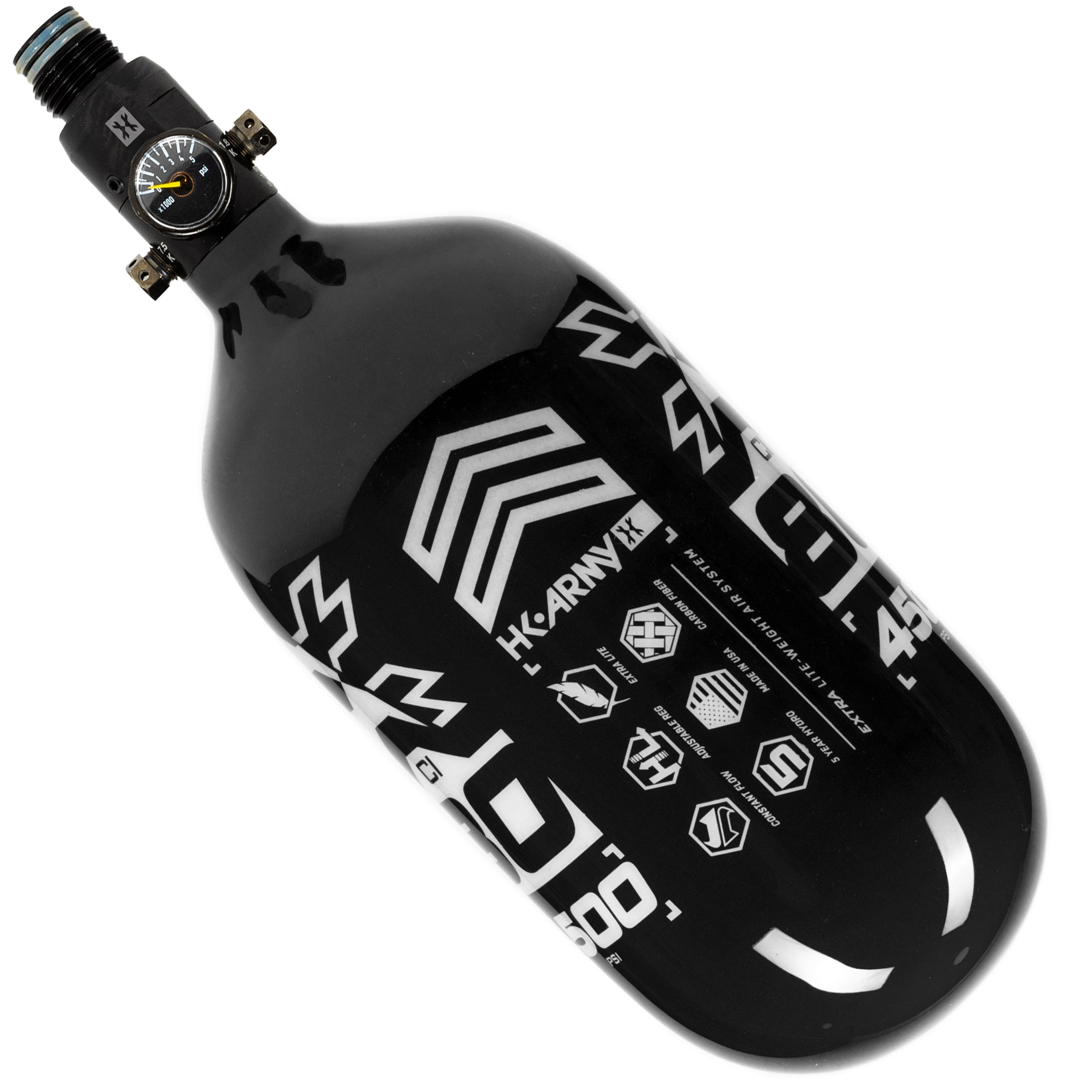 HK Army "Extra Lite" Carbon Fiber Tank - Standard Reg - RUSH - 80/4500 PSI - Black/White