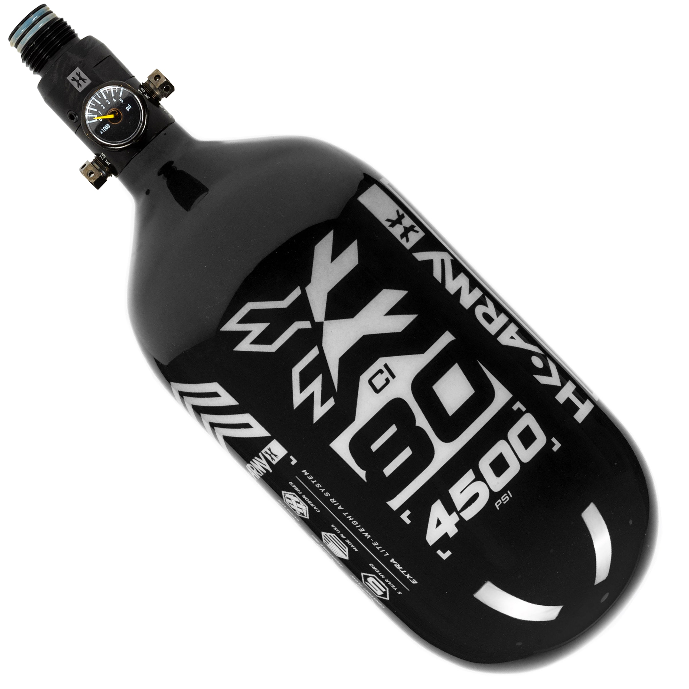HK Army "Extra Lite" Carbon Fiber Tank - Standard Reg - RUSH - 80/4500 PSI - Black/White