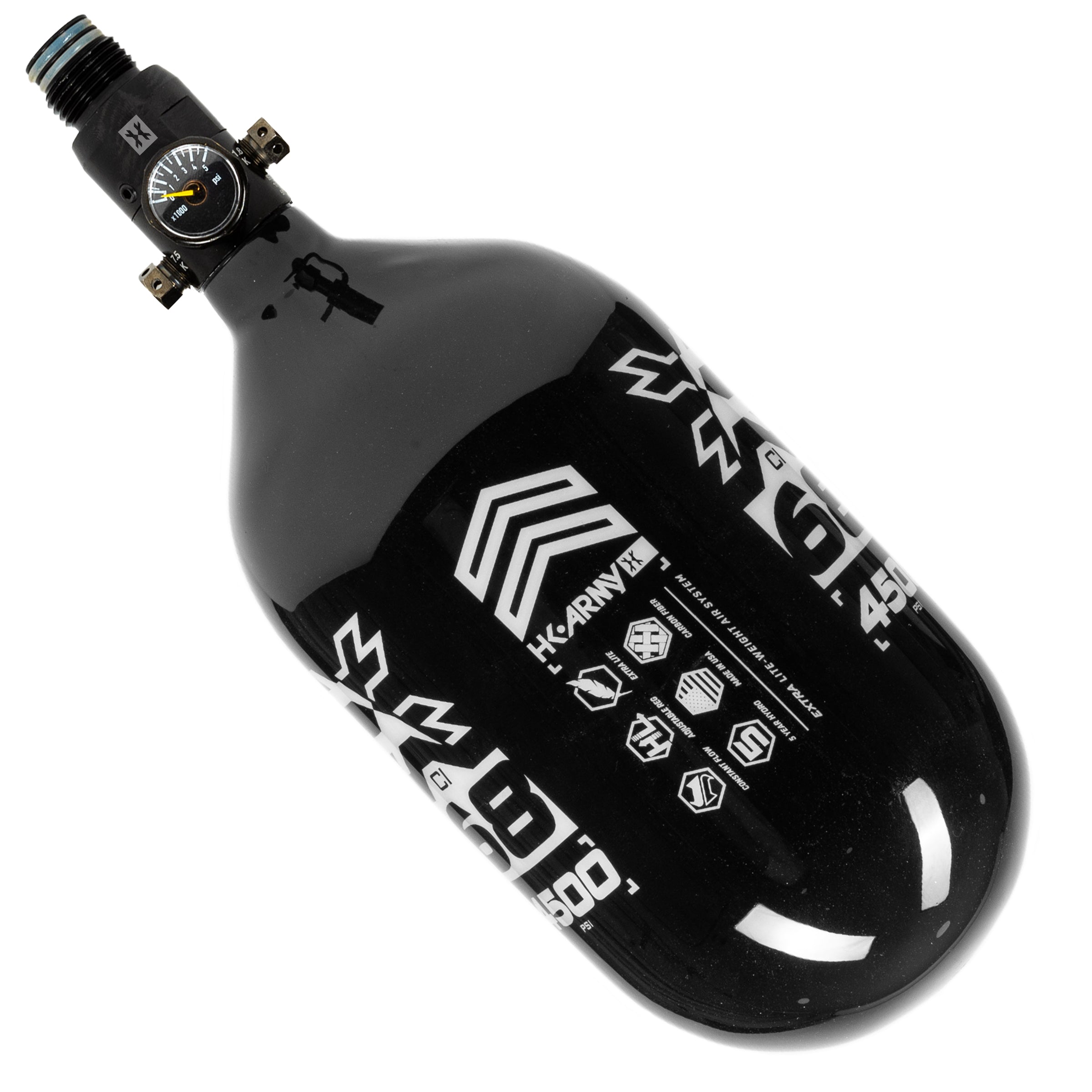 HK Army "Extra Lite" Carbon Fiber Tank - Standard Reg - RUSH - 68/4500 PSI - Black/White