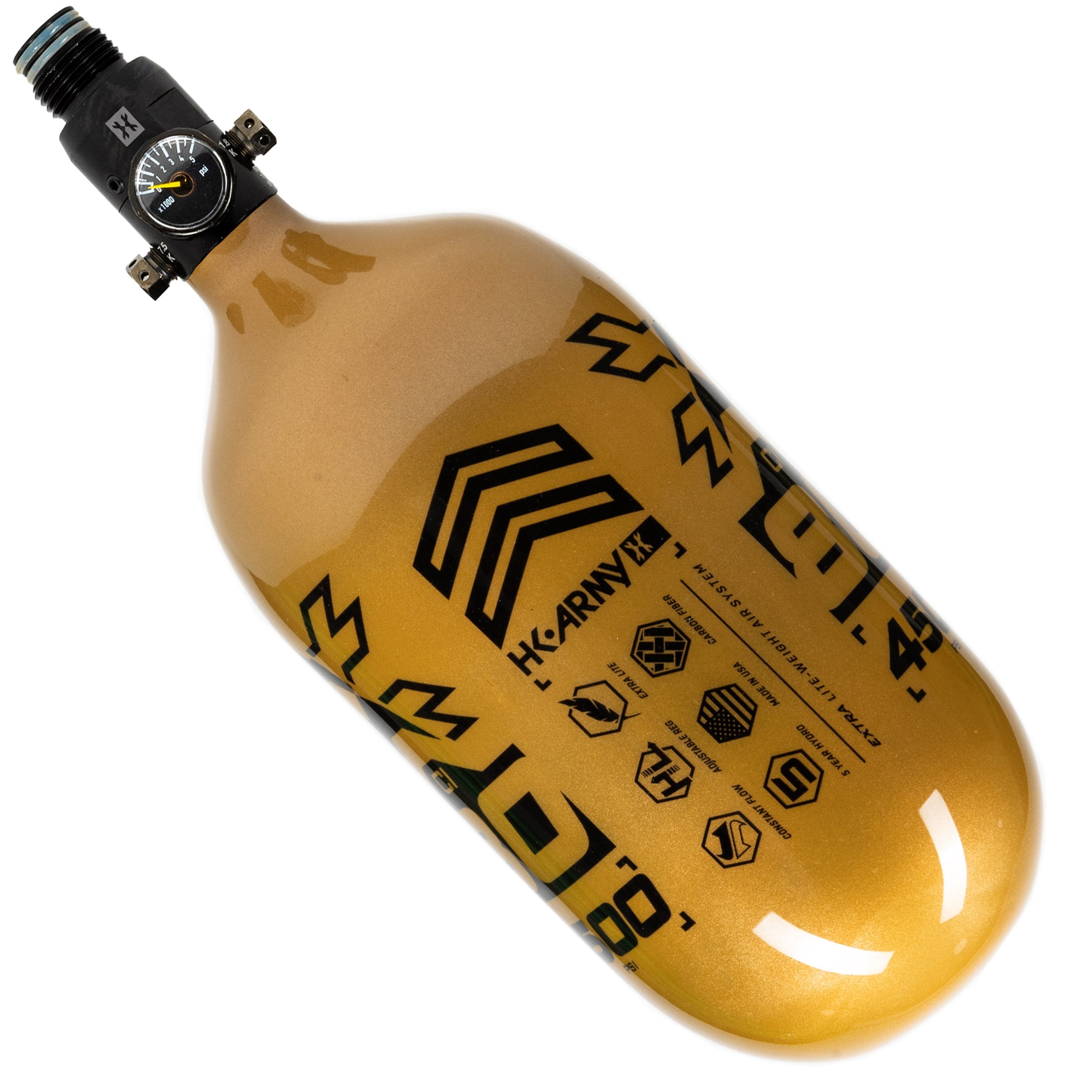 HK Army "Extra Lite" Carbon Fiber Tank - Standard Reg - RUSH - 80/4500 PSI - Gold/Black