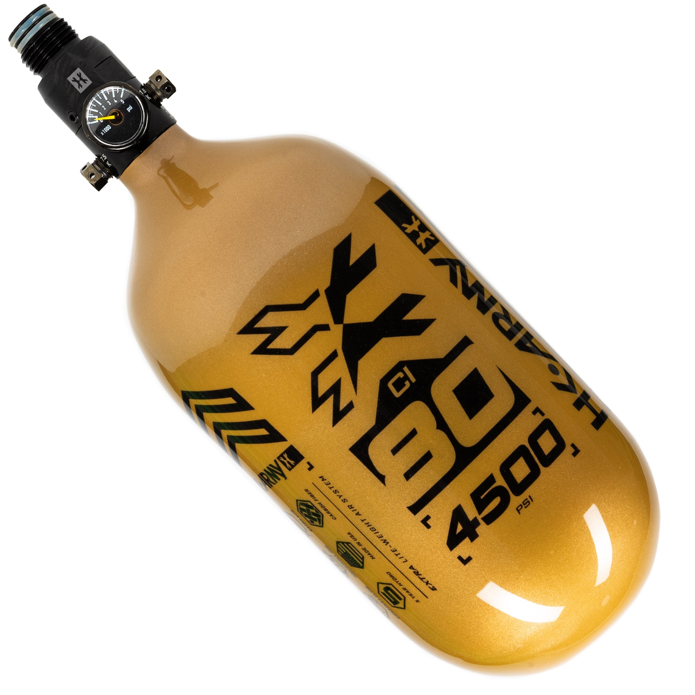 HK Army "Extra Lite" Carbon Fiber Tank - Standard Reg - RUSH - 80/4500 PSI - Gold/Black