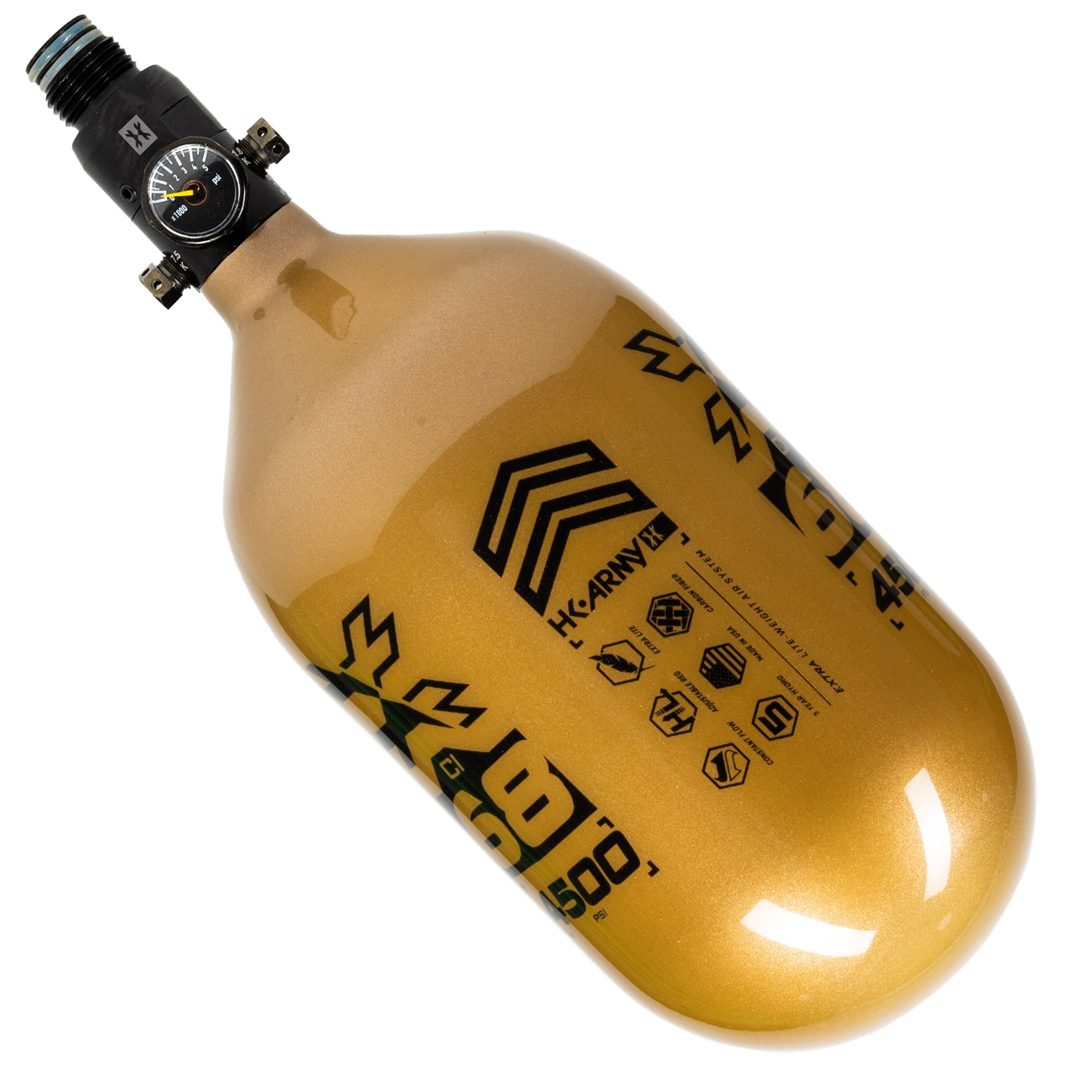 HK Army "Extra Lite" Carbon Fiber Tank - Standard Reg - RUSH - 68/4500 PSI - Gold/Black