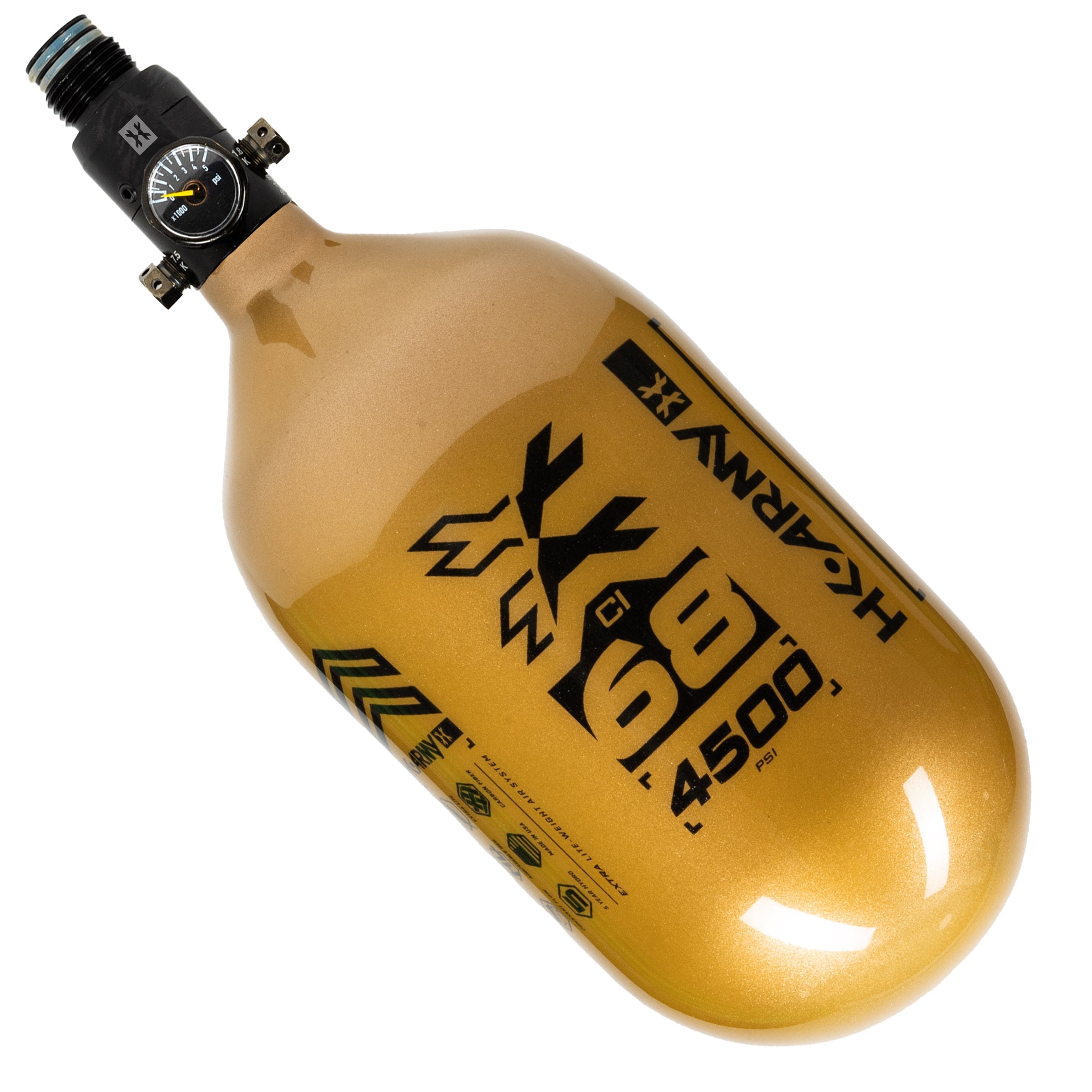 HK Army "Extra Lite" Carbon Fiber Tank - Standard Reg - RUSH - 68/4500 PSI - Gold/Black