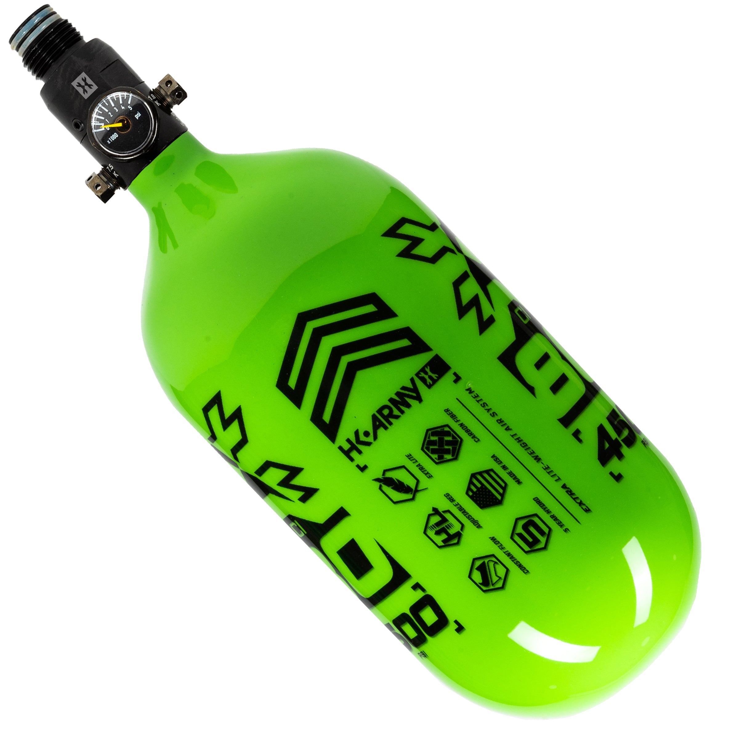 HK Army "Extra Lite" Carbon Fiber Tank - Standard Reg - RUSH - 80/4500 PSI - Neon Green/Black