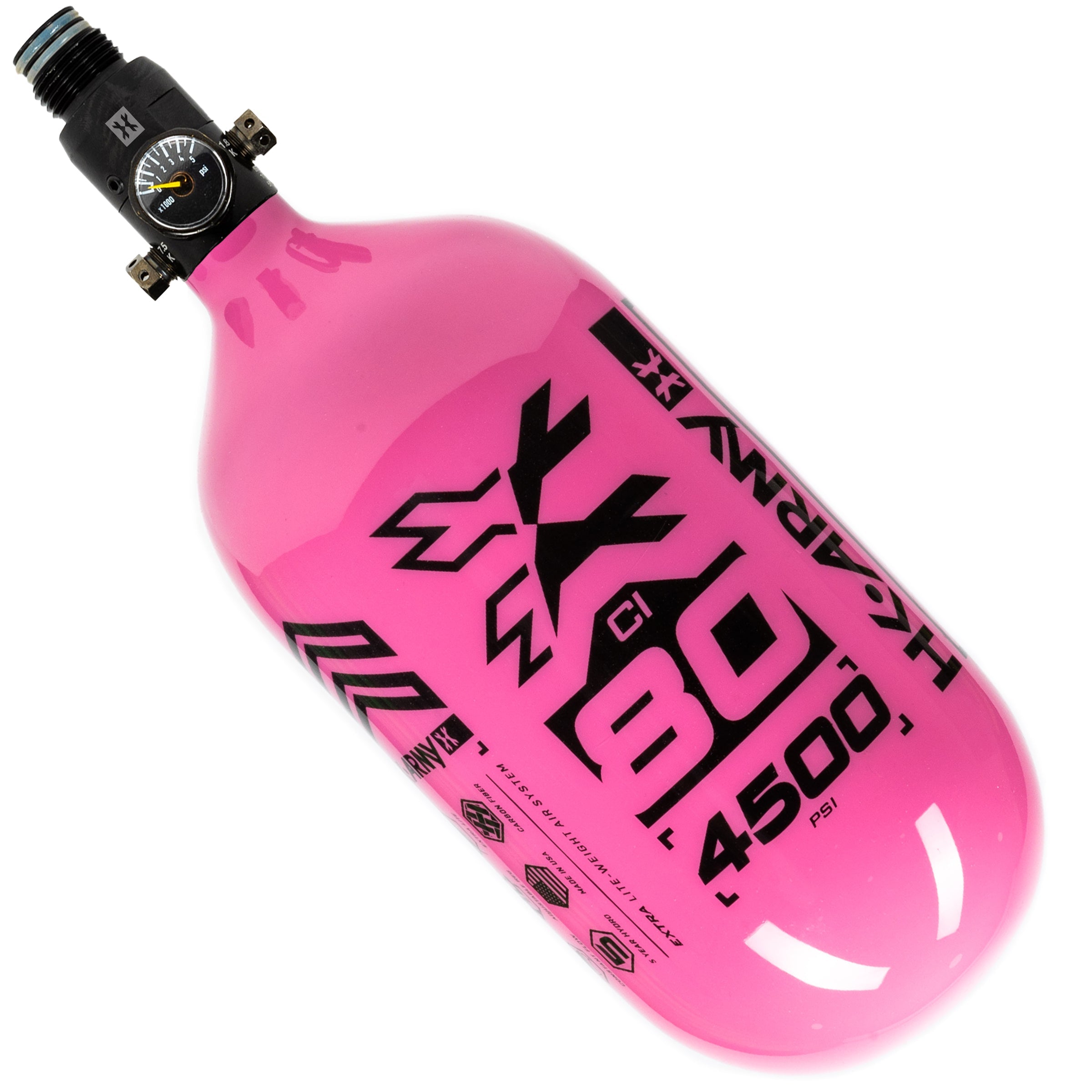 HK Army "Extra Lite" Carbon Fiber Tank - Standard Reg - RUSH - 80/4500 PSI - Neon Pink/Black