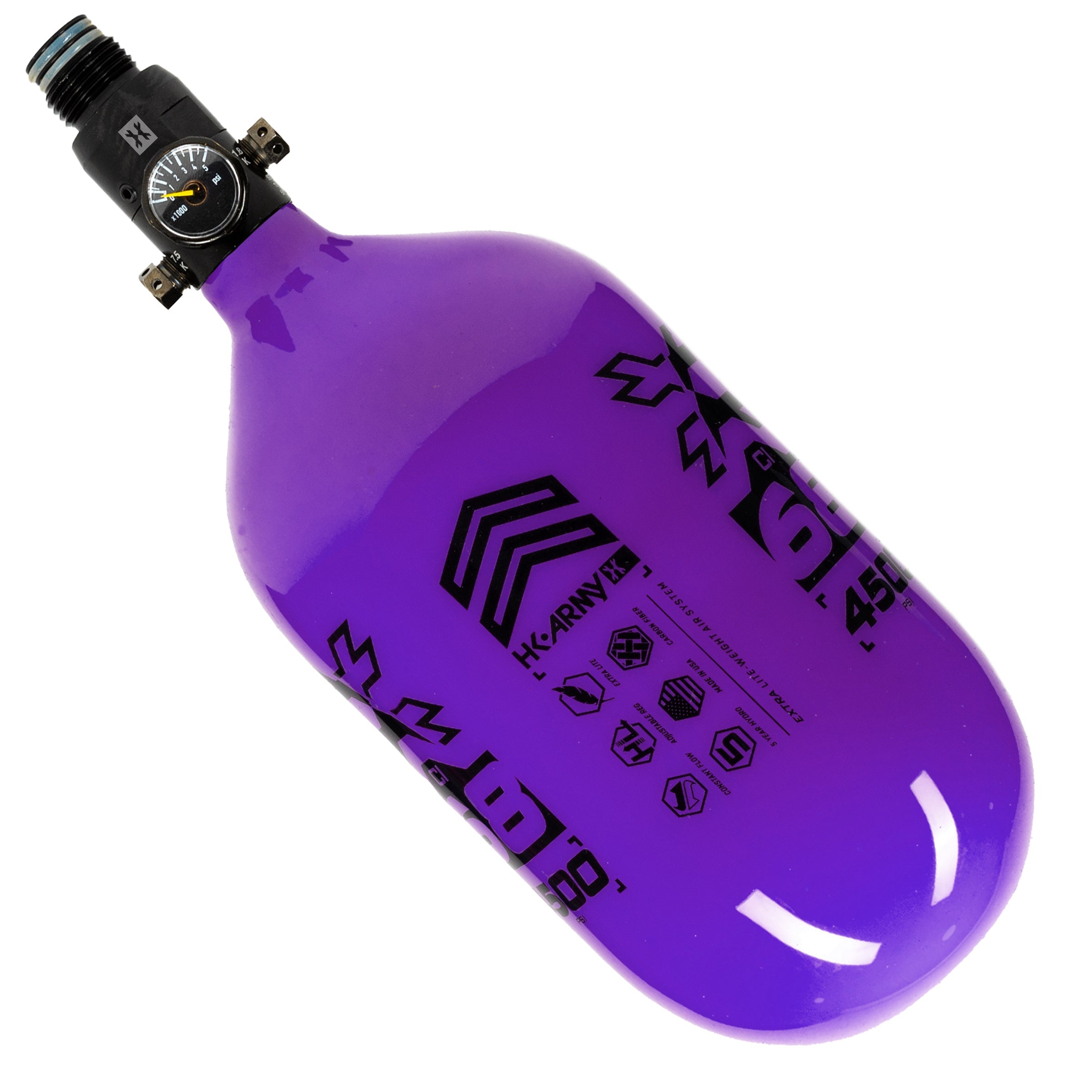 HK Army "Extra Lite" Carbon Fiber Tank - Standard Reg - RUSH - 68/4500 PSI - Purple/Black