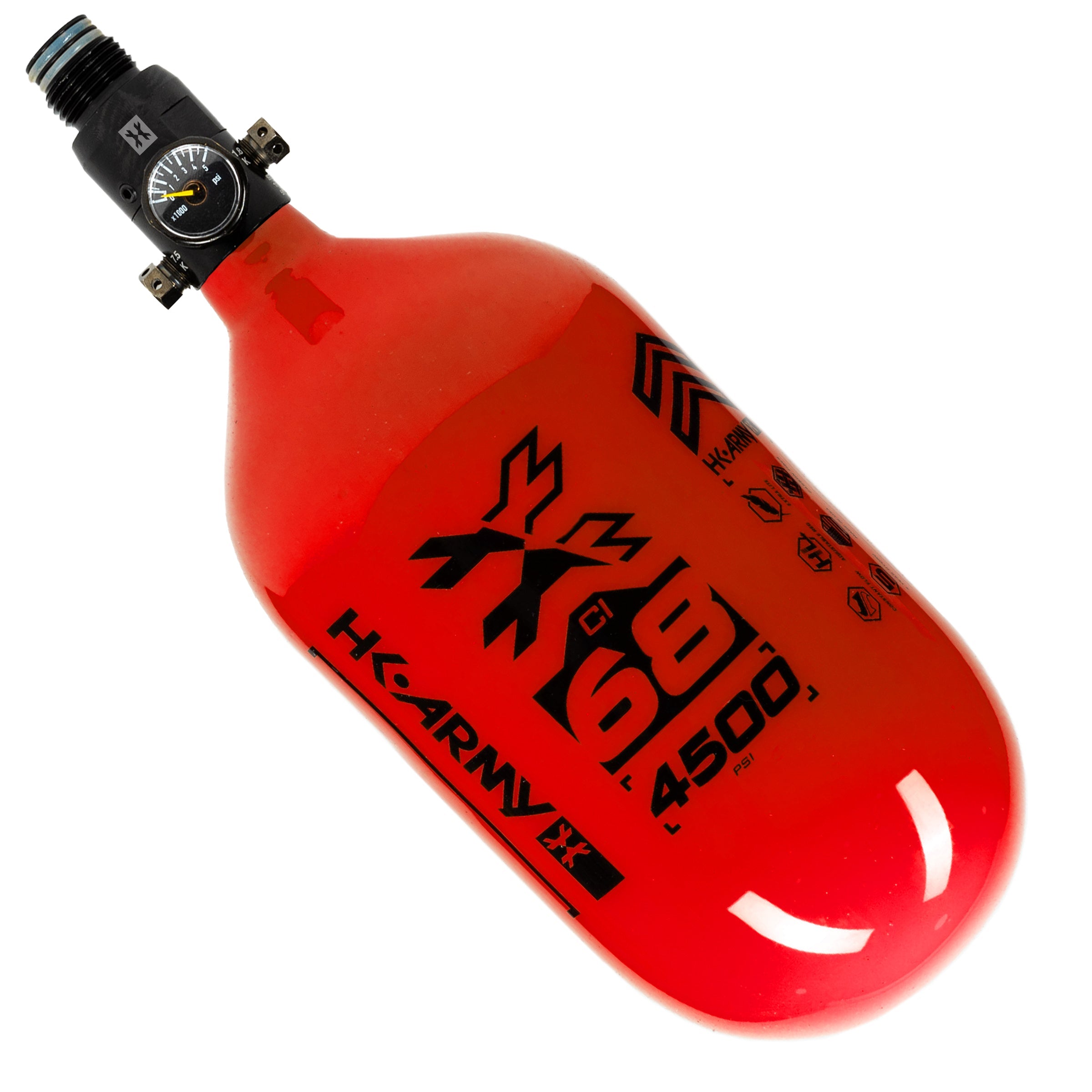 HK Army "Extra Lite" Carbon Fiber Tank - Standard Reg - RUSH - 68/4500 PSI - Red/Black