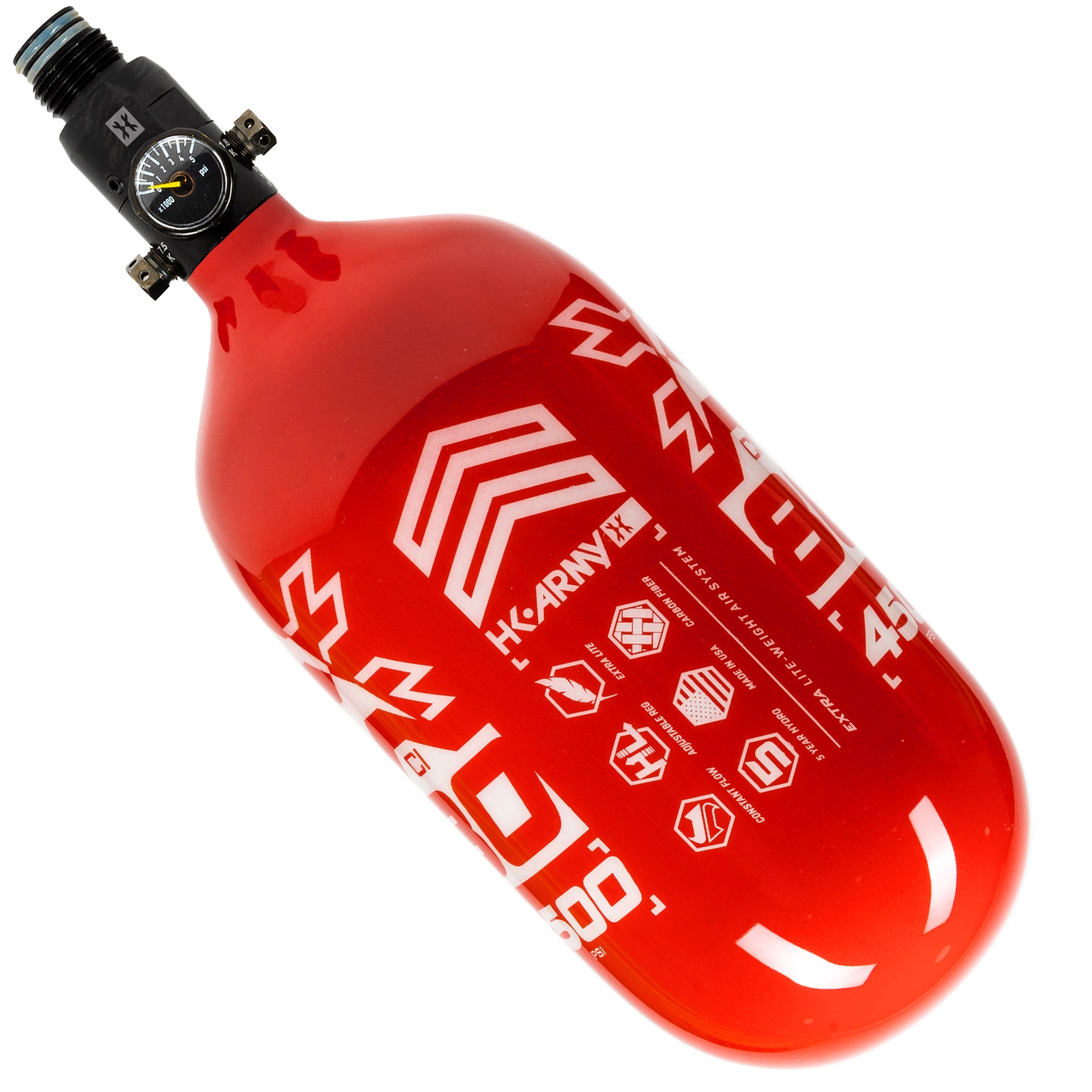 HK Army "Extra Lite" Carbon Fiber Tank - Standard Reg - RUSH - 80/4500 PSI - Red/White