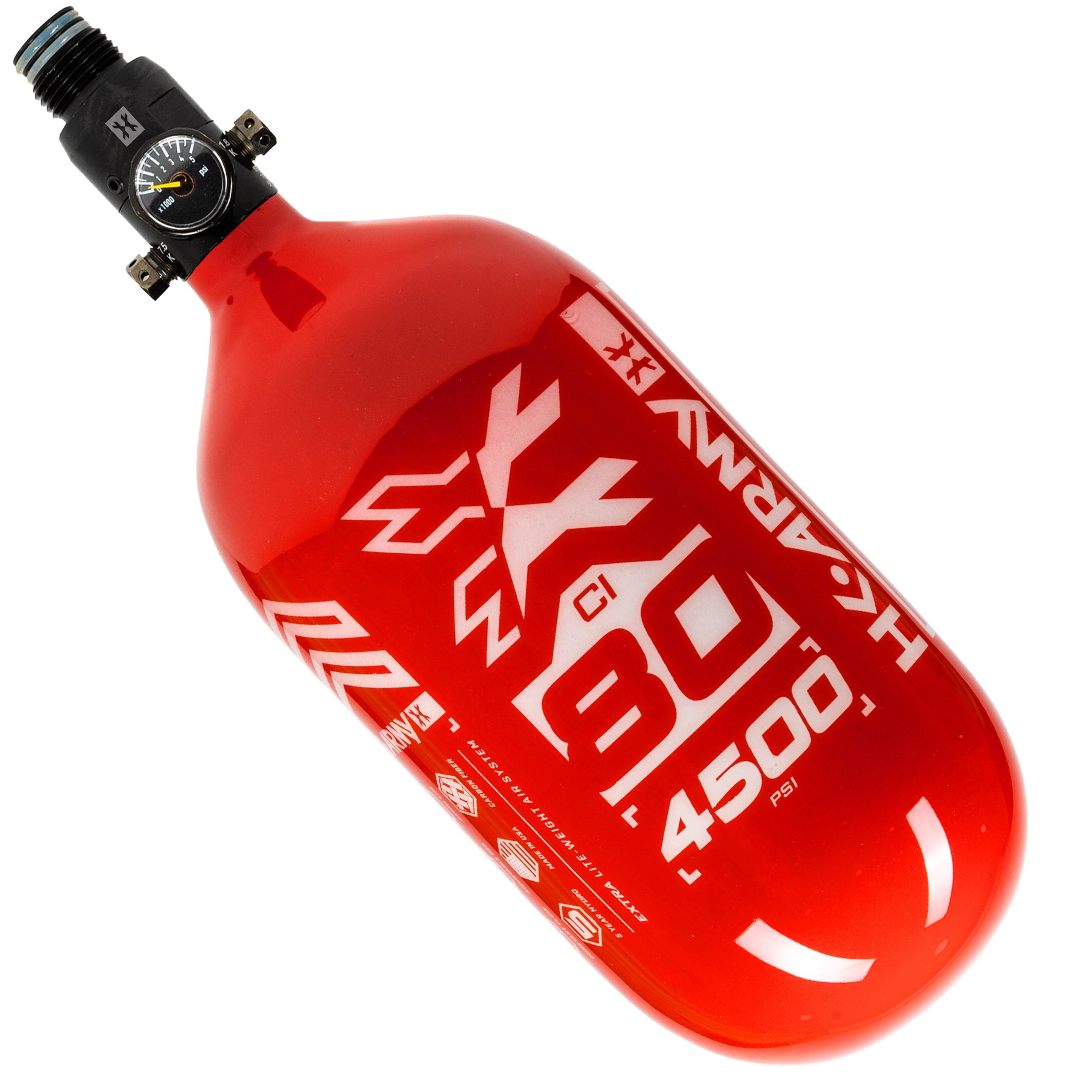 HK Army "Extra Lite" Carbon Fiber Tank - Standard Reg - RUSH - 80/4500 PSI - Red/White