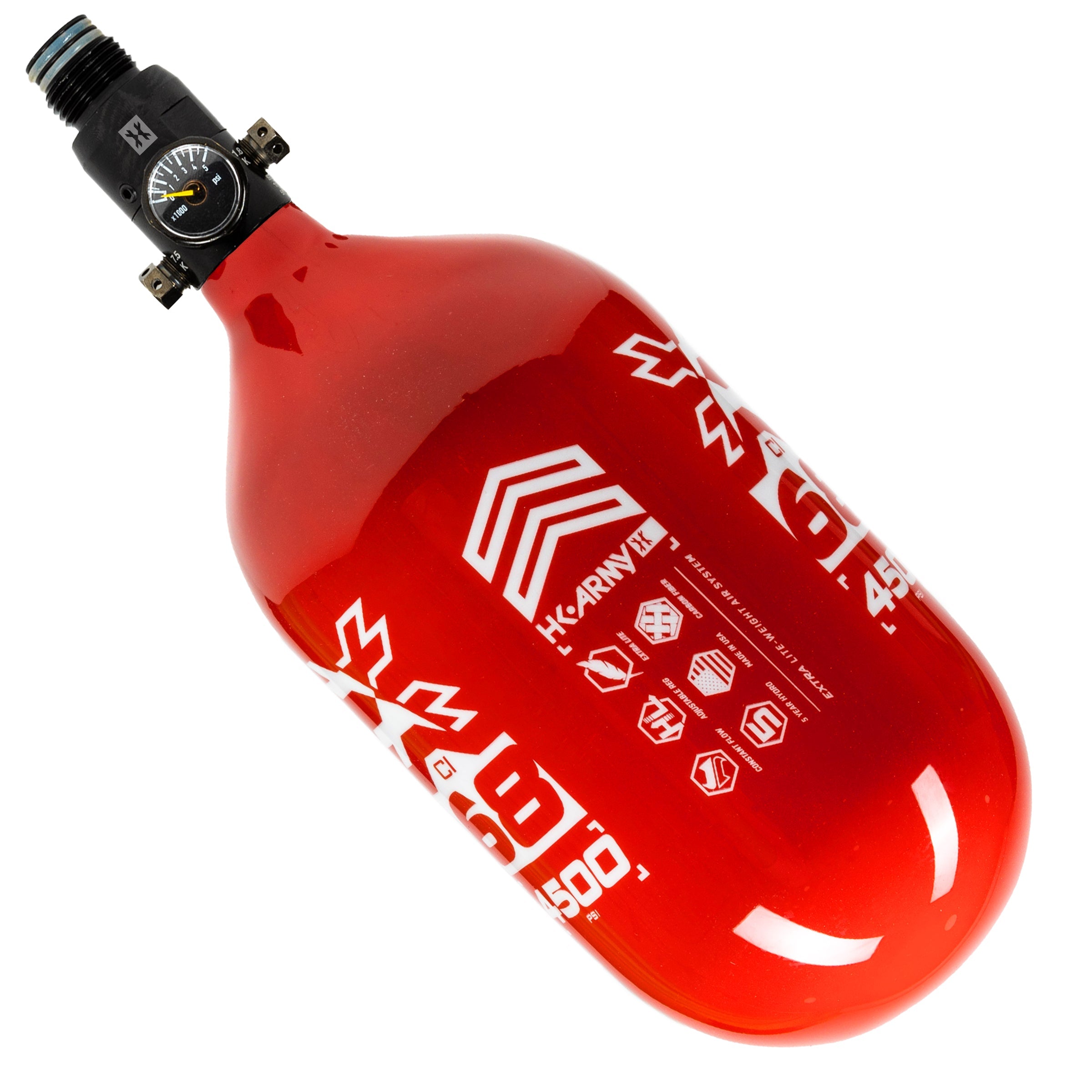 HK Army "Extra Lite" Carbon Fiber Tank - Standard Reg - RUSH - 68/4500 PSI - Red/White