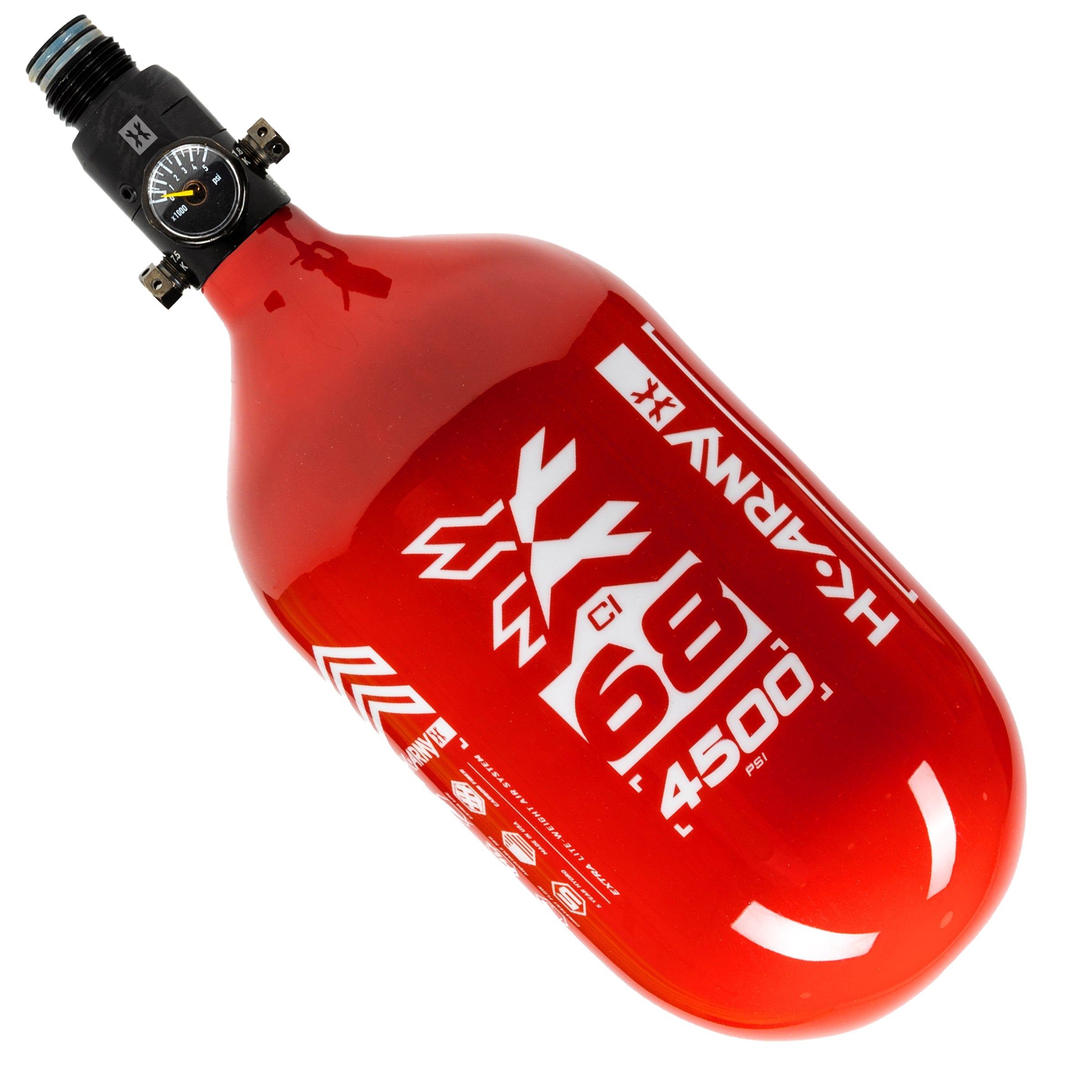HK Army "Extra Lite" Carbon Fiber Tank - Standard Reg - RUSH - 68/4500 PSI - Red/White
