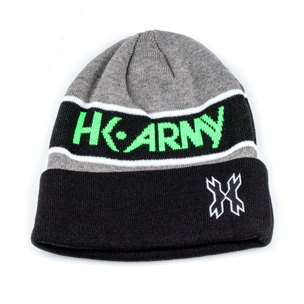 HK Attack Beanie - Grey / Black / Neon Green