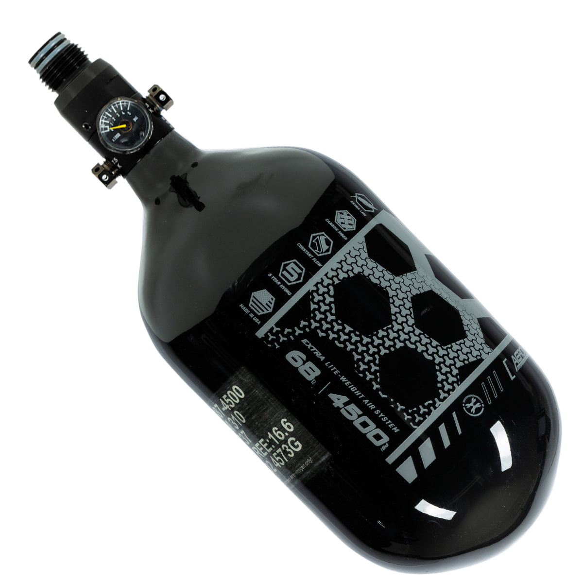 HK Army "Extra Lite" Carbon Fiber Tank - Standard Reg - Hex - 68/4500 PSI - Black/Grey