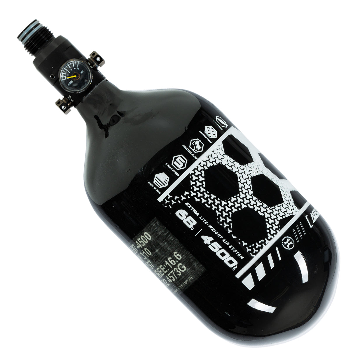 HK Army "Extra Lite" Carbon Fiber Tank - Standard Reg - Hex - 68/4500 PSI - Black/White (HYDRO DATE 12/2021)