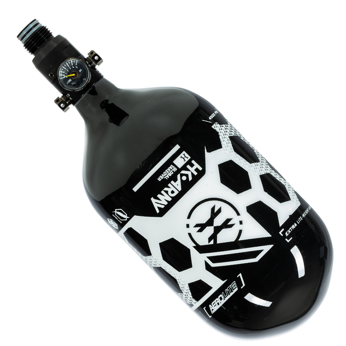 HK Army "Extra Lite" Carbon Fiber Tank - Standard Reg - Hex - 80/4500 PSI - Black/White (HYDRO DATE 02/2022)