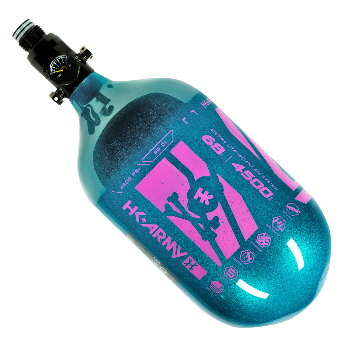 HK Army "Extra Lite" Carbon Fiber Tank - Standard Reg. - Slash Metallic - 68/4500 PSI - Turquoise/Pink