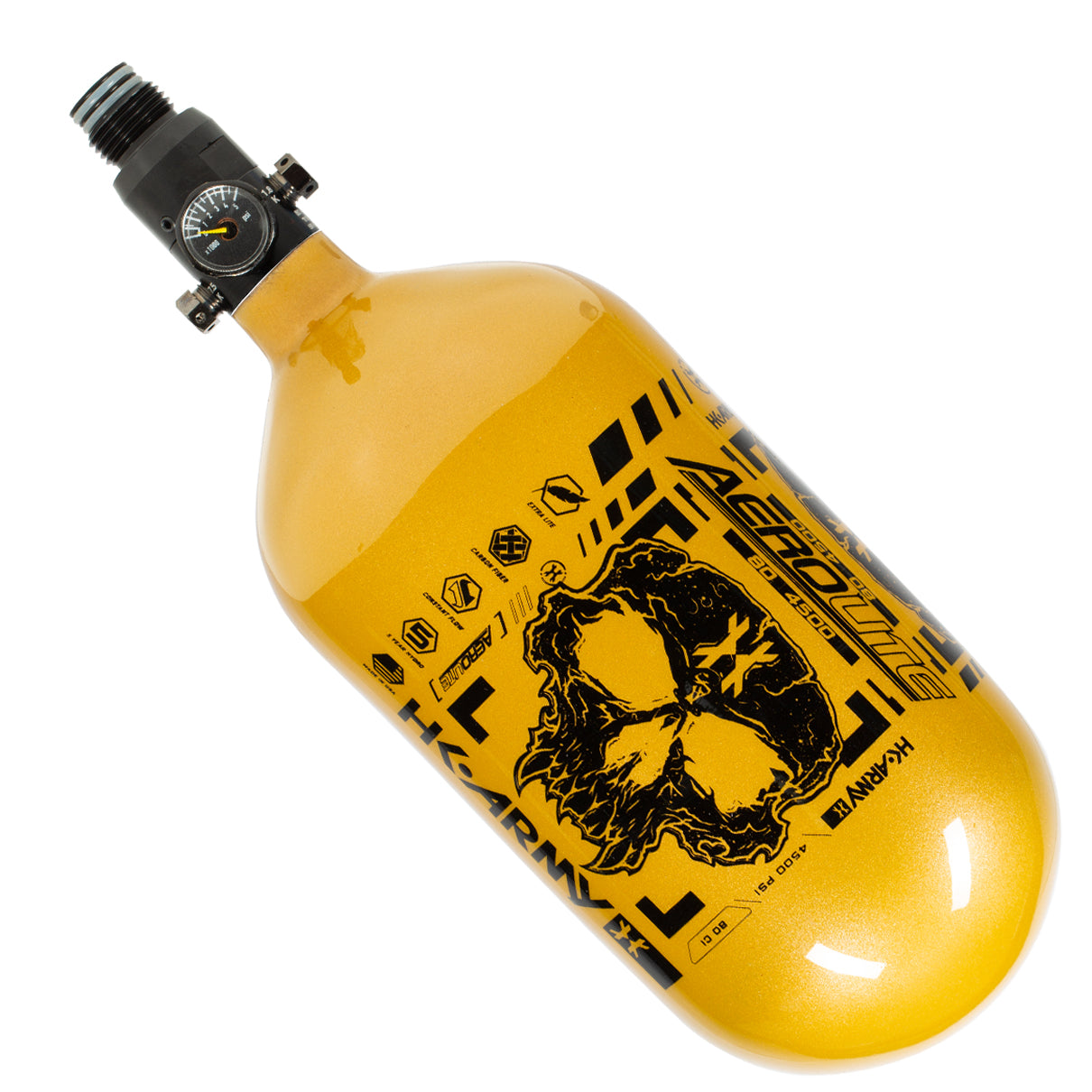 HK Army "Extra Lite" Carbon Fiber Tank - Standard Reg - Doom - 80/4500 PSI - Gold/Black