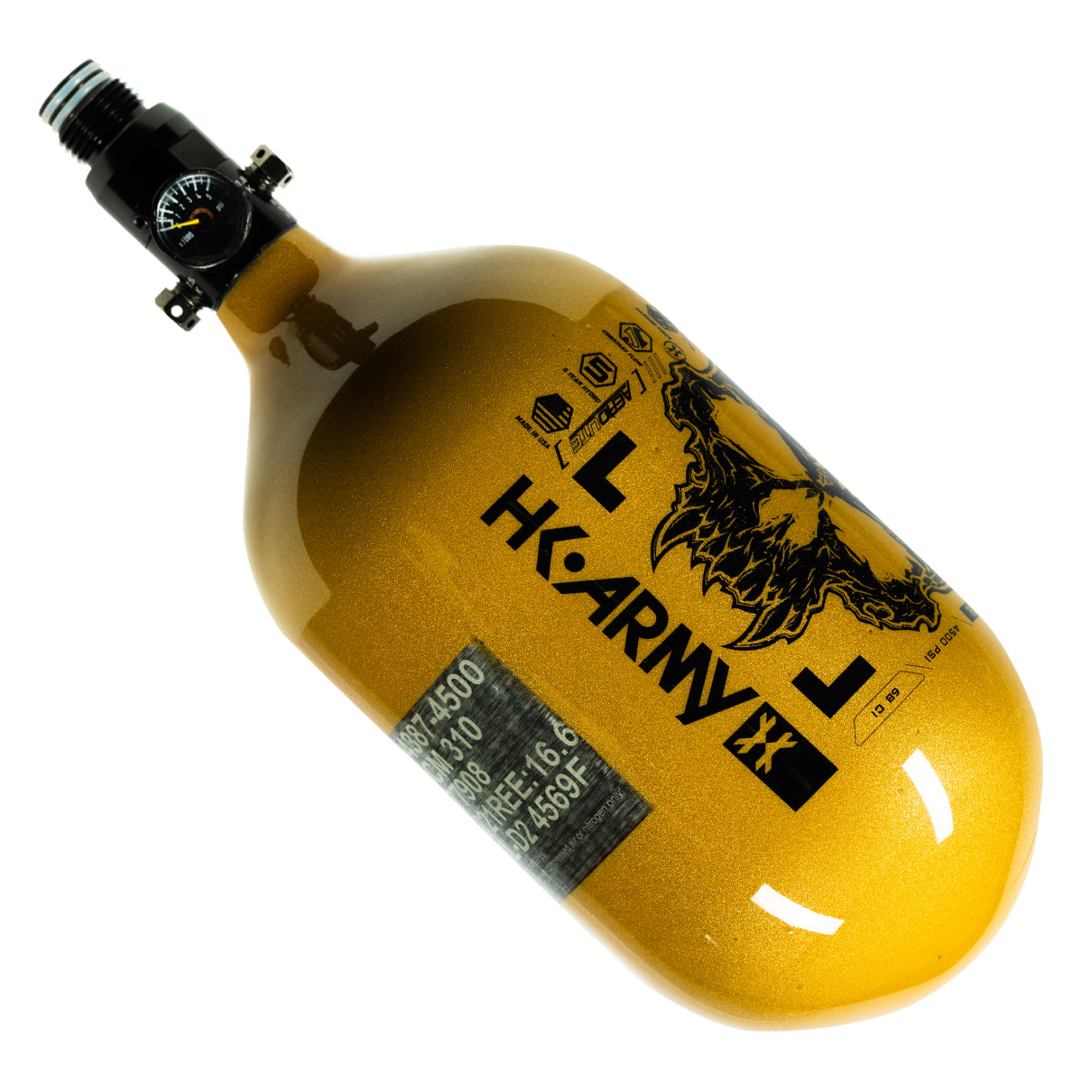 HK Army "Extra Lite" Carbon Fiber Tank - Standard Reg. - Doom -68/4500 PSI - Gold/Black