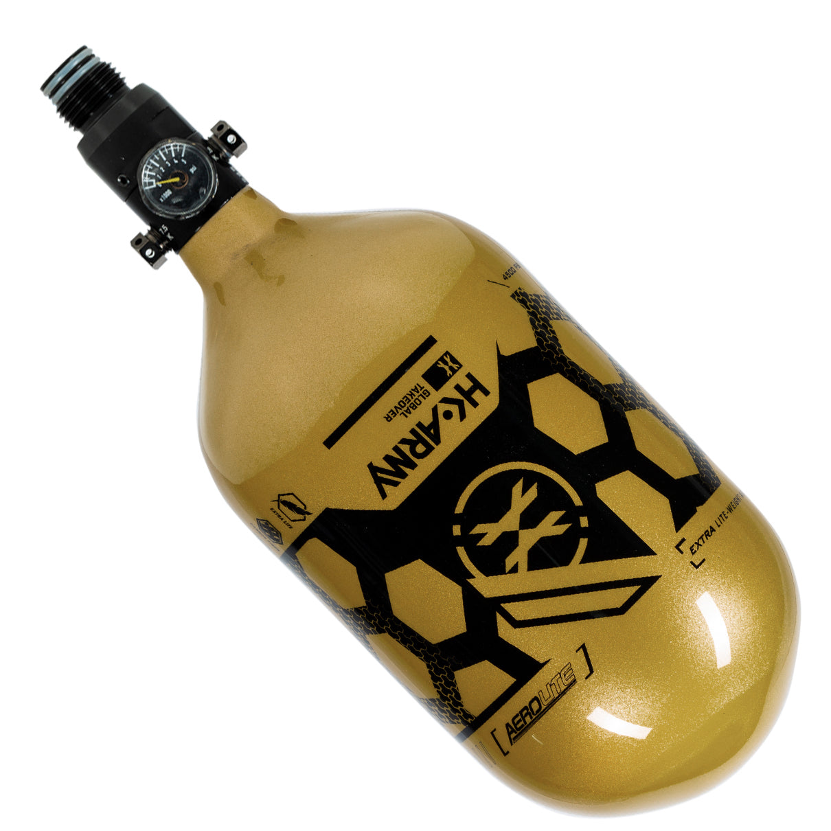 HK Army "Extra Lite" Carbon Fiber Tank - Standard Reg - Hex - 80/4500 PSI - Gold/Black (HYDRO DATE 02/2022)
