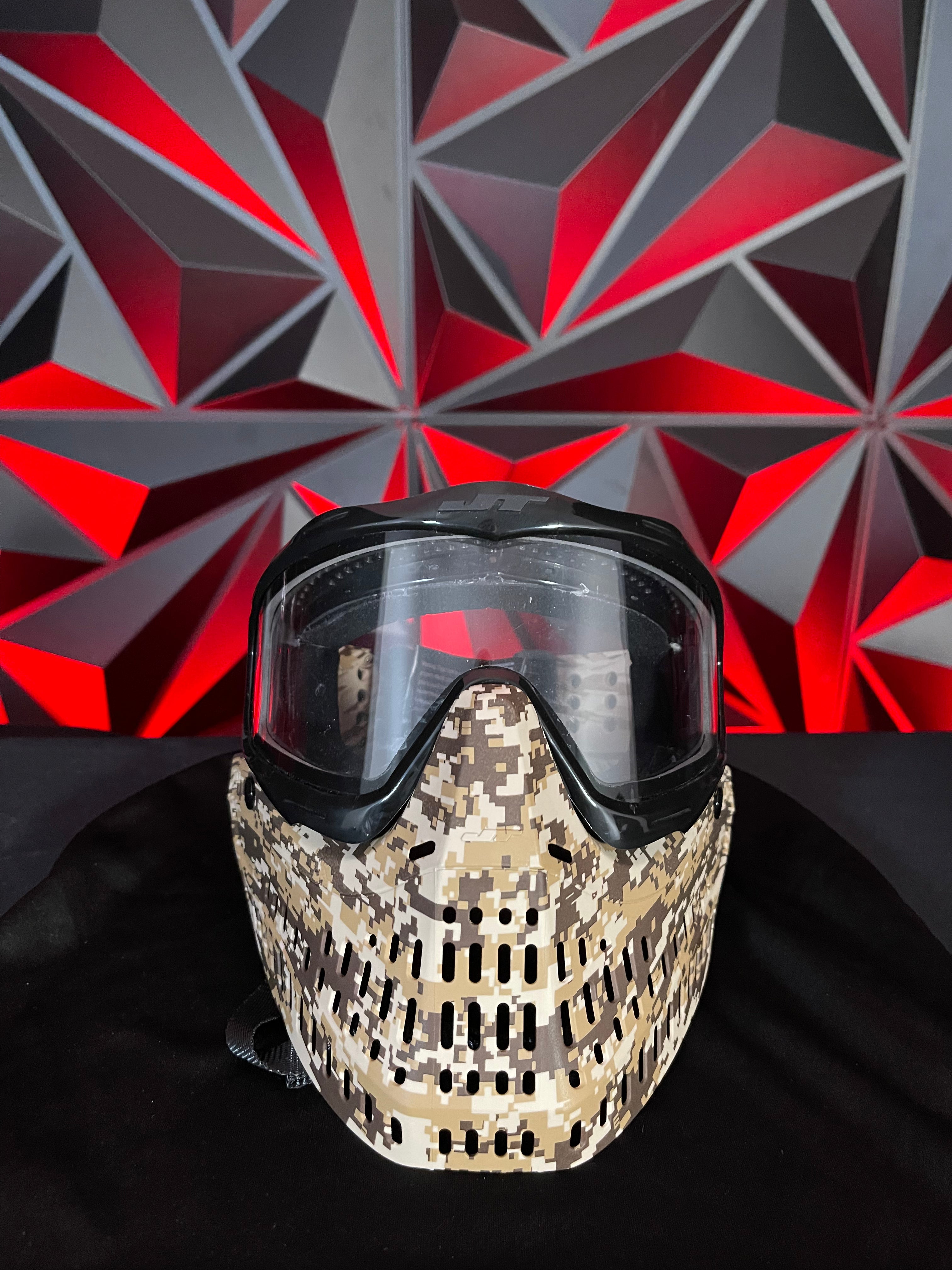 Used JT Proflex Paintball Mask - Digital Camo Skirt and Black Frame w/Soft Goggle Bag