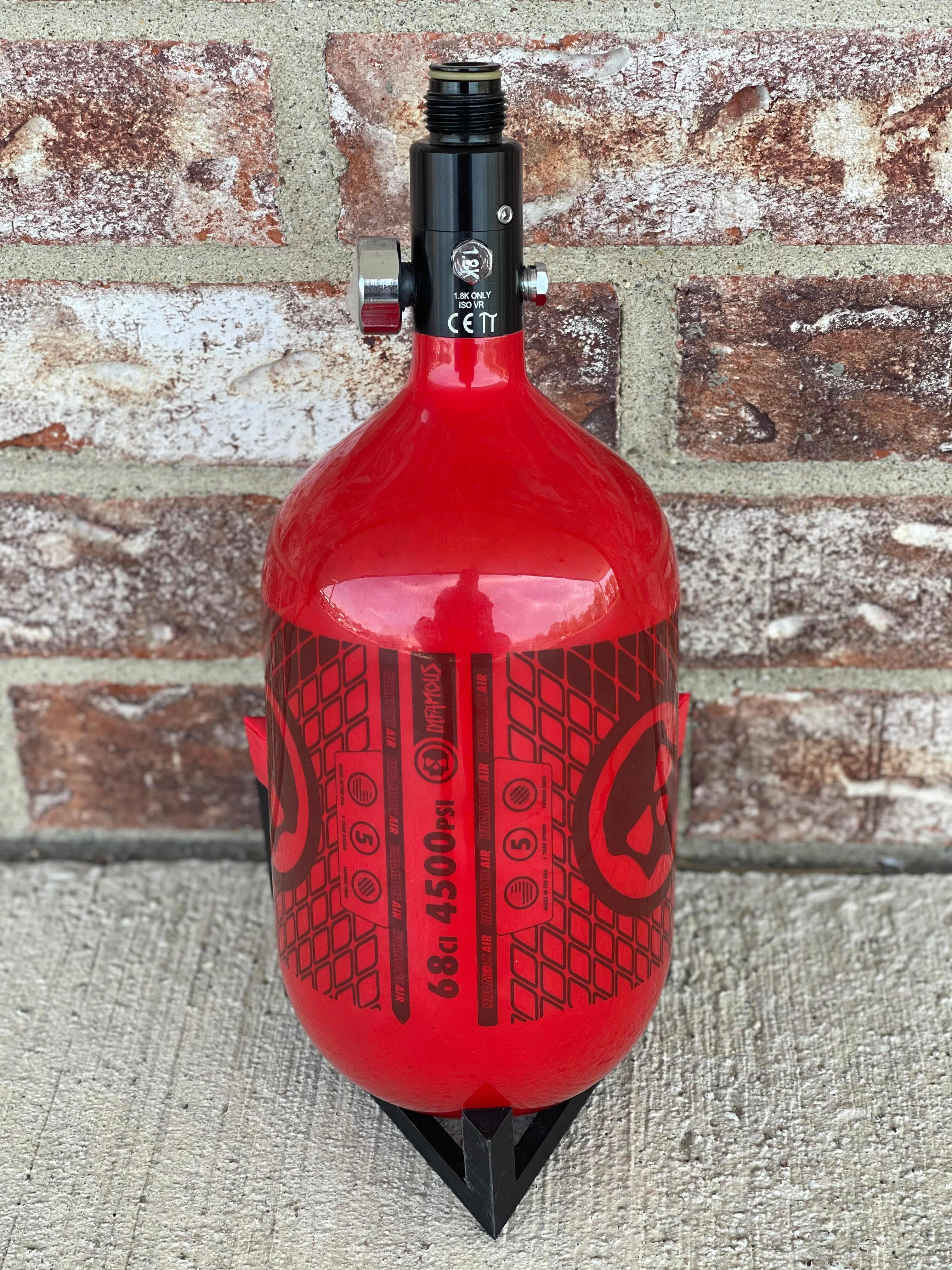 Used Infamous Air Tank 68/4500 Paintball Tank - Air Pattern - w/ Standard Reg - Red/Black