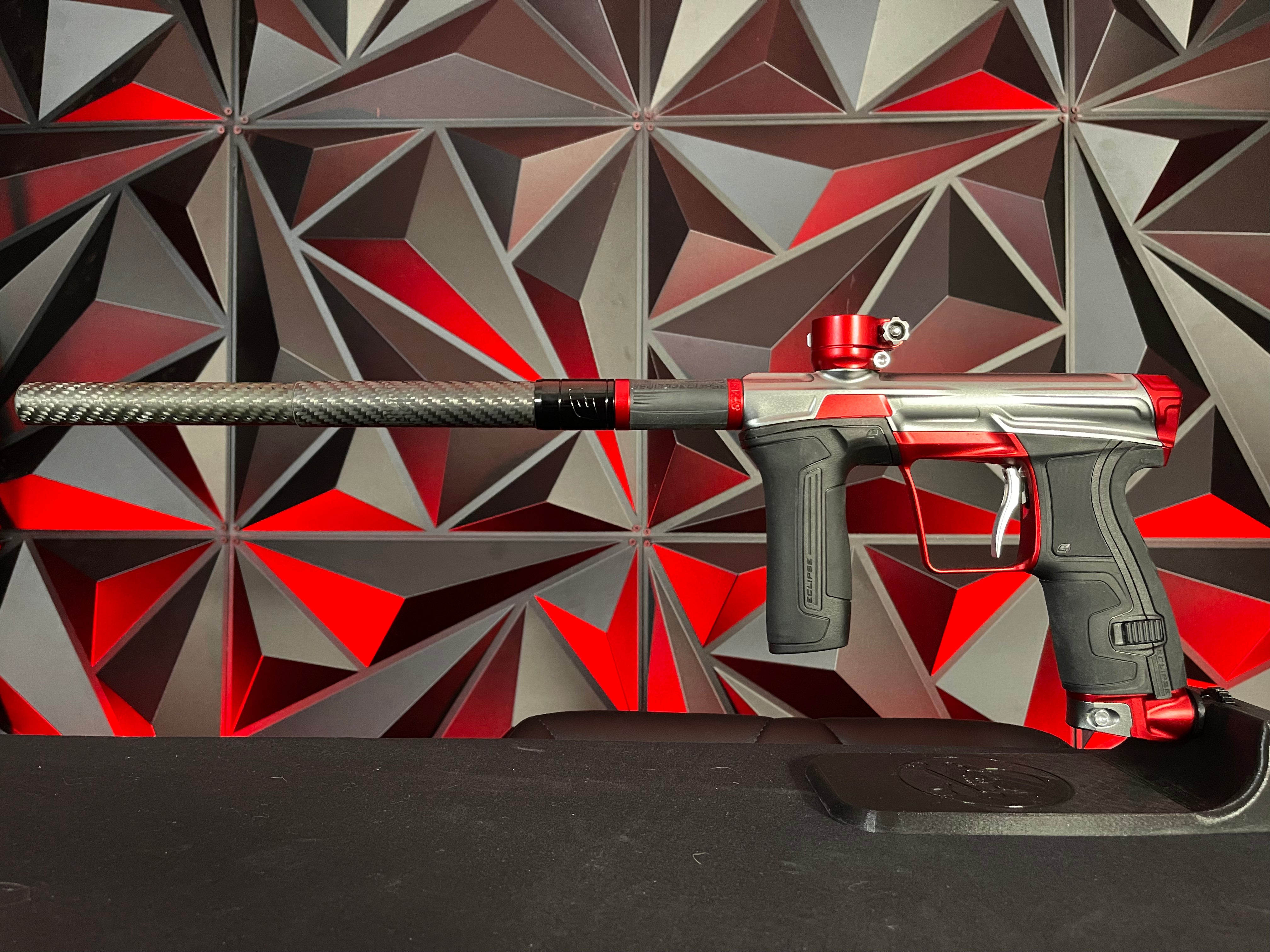 Used Planet Eclipse CS2 Paintball Marker- Grey / Red w/ 2 FL Backs