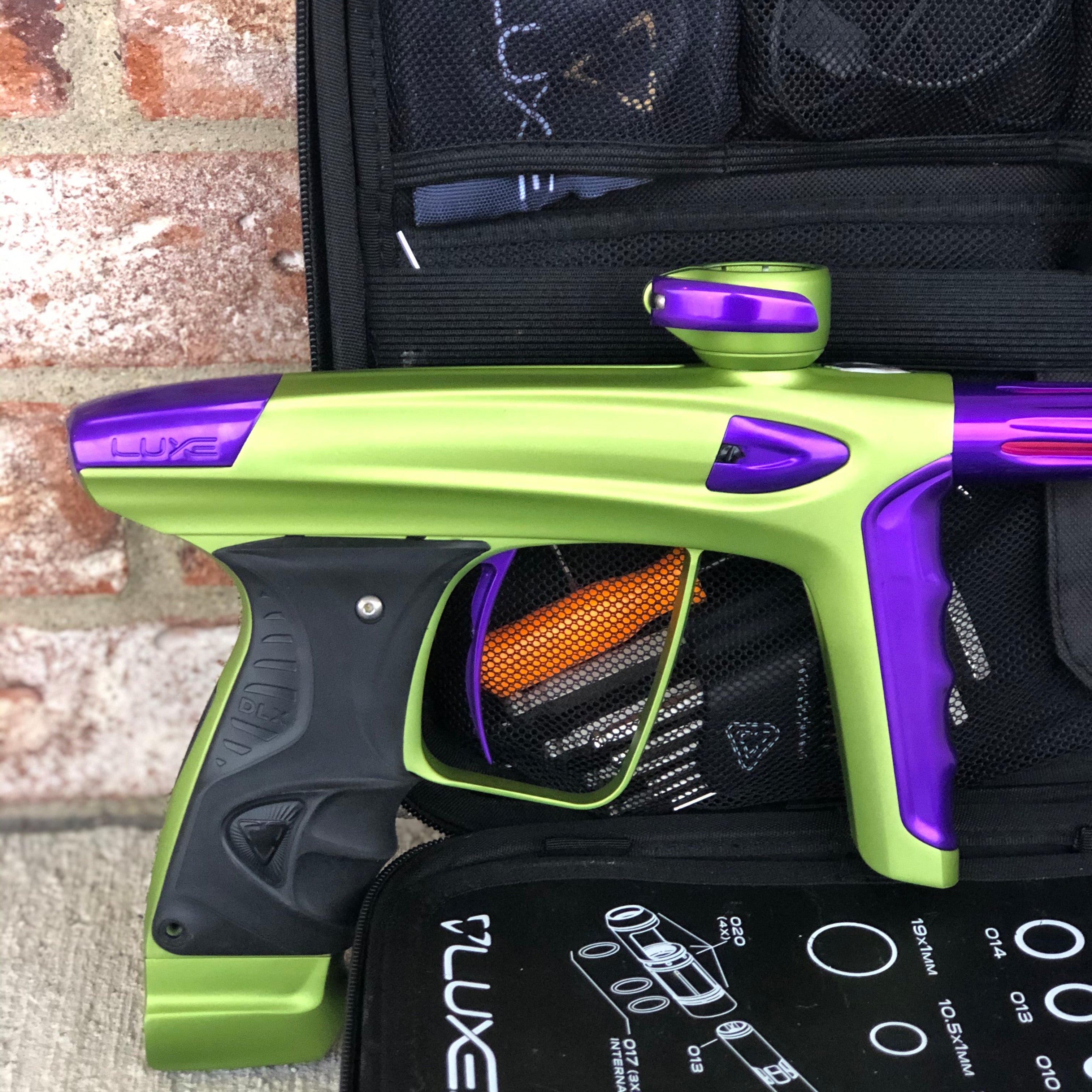 Used DLX Luxe ICE Paintball Gun - Dust Green w/ Purple