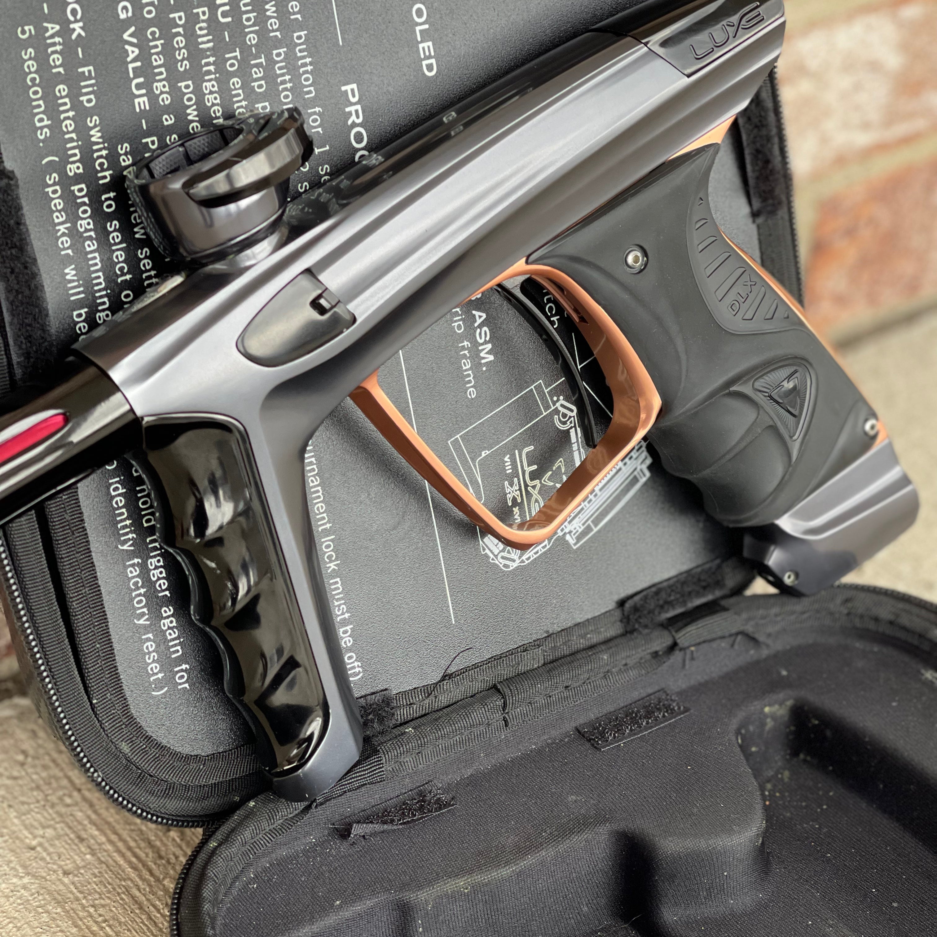Used DLX Luxe X Paintball Gun - Gloss Pewter w/Copper Trigger Frame