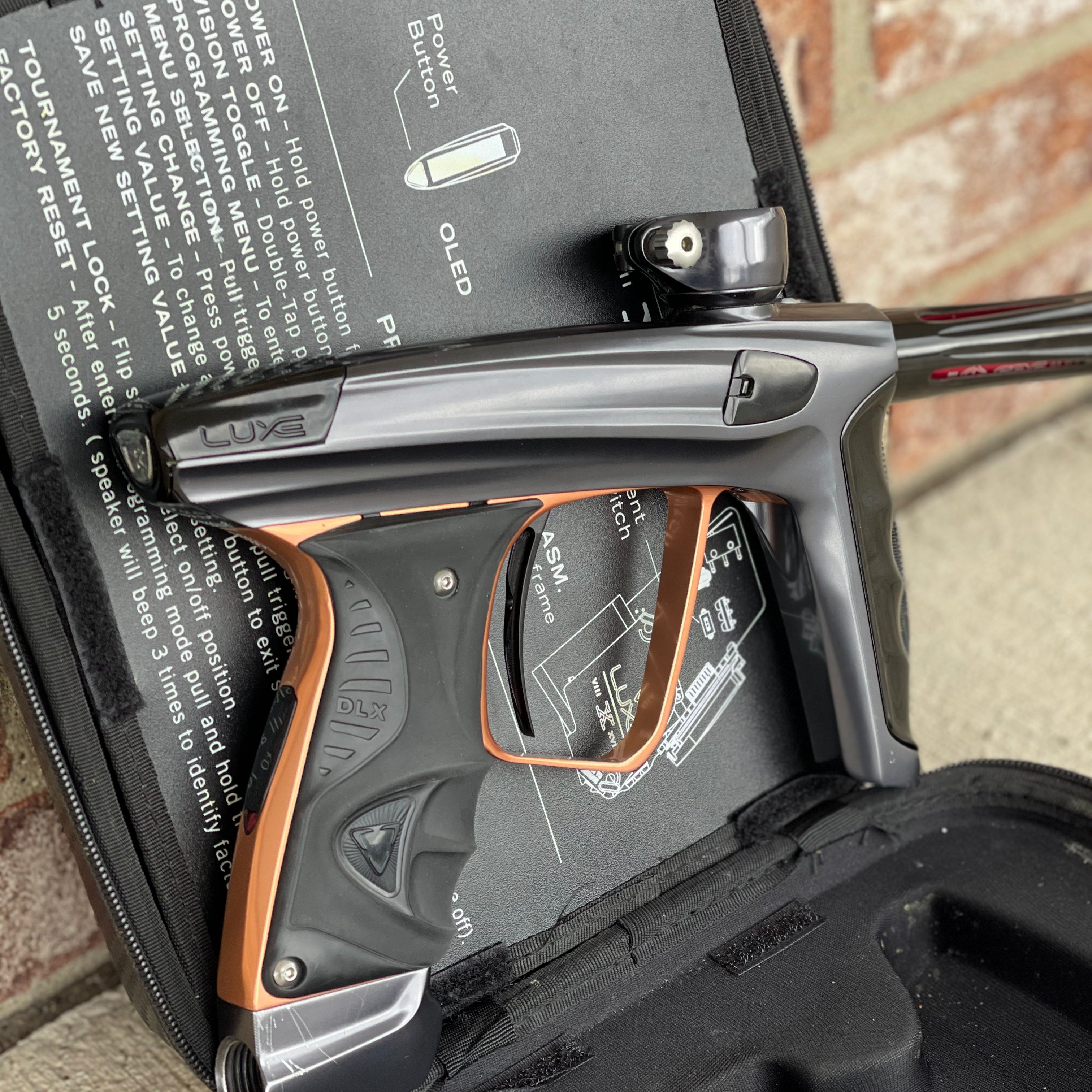 Used DLX Luxe X Paintball Gun - Gloss Pewter w/Copper Trigger Frame