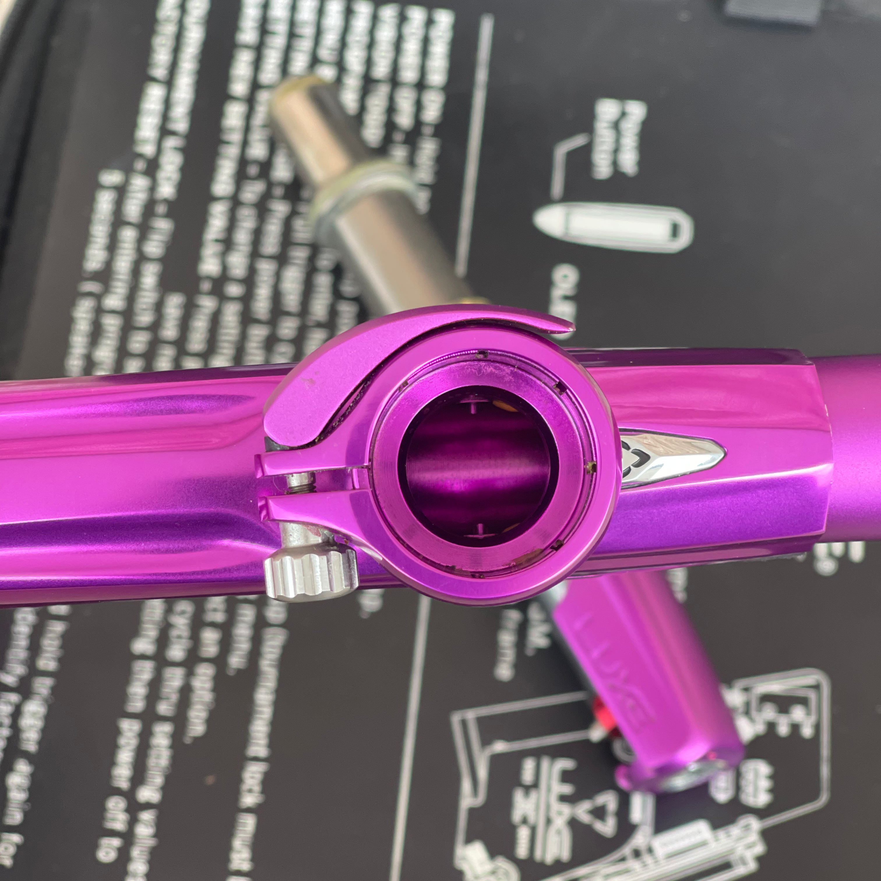 Used DLX Luxe X Paintball Gun - Gloss Purple / Dust Purple w/ Orange Deuce Trigger