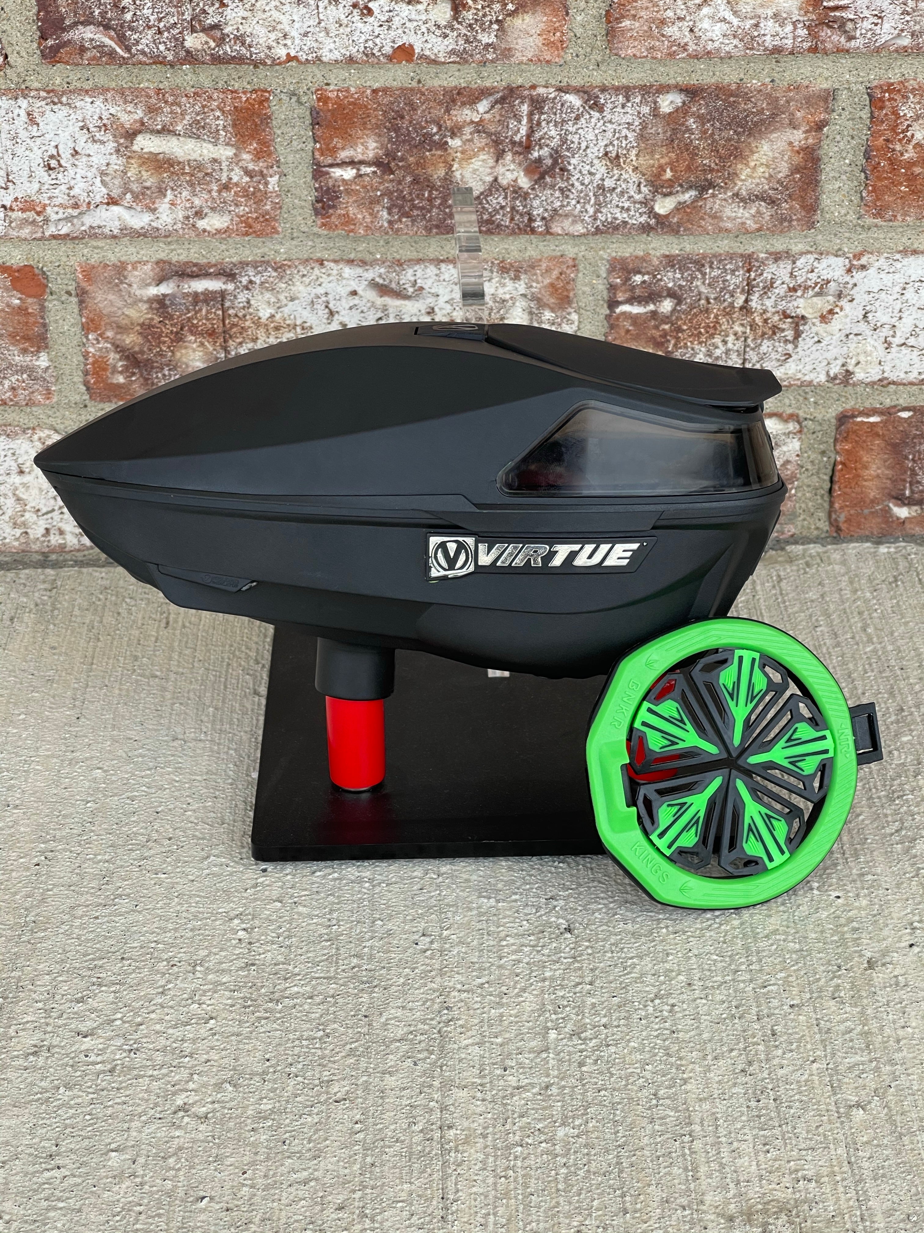 Used Virtue Spire 4 Paintball Loader - Black w/ NTR Speedfeed and Rain Lid