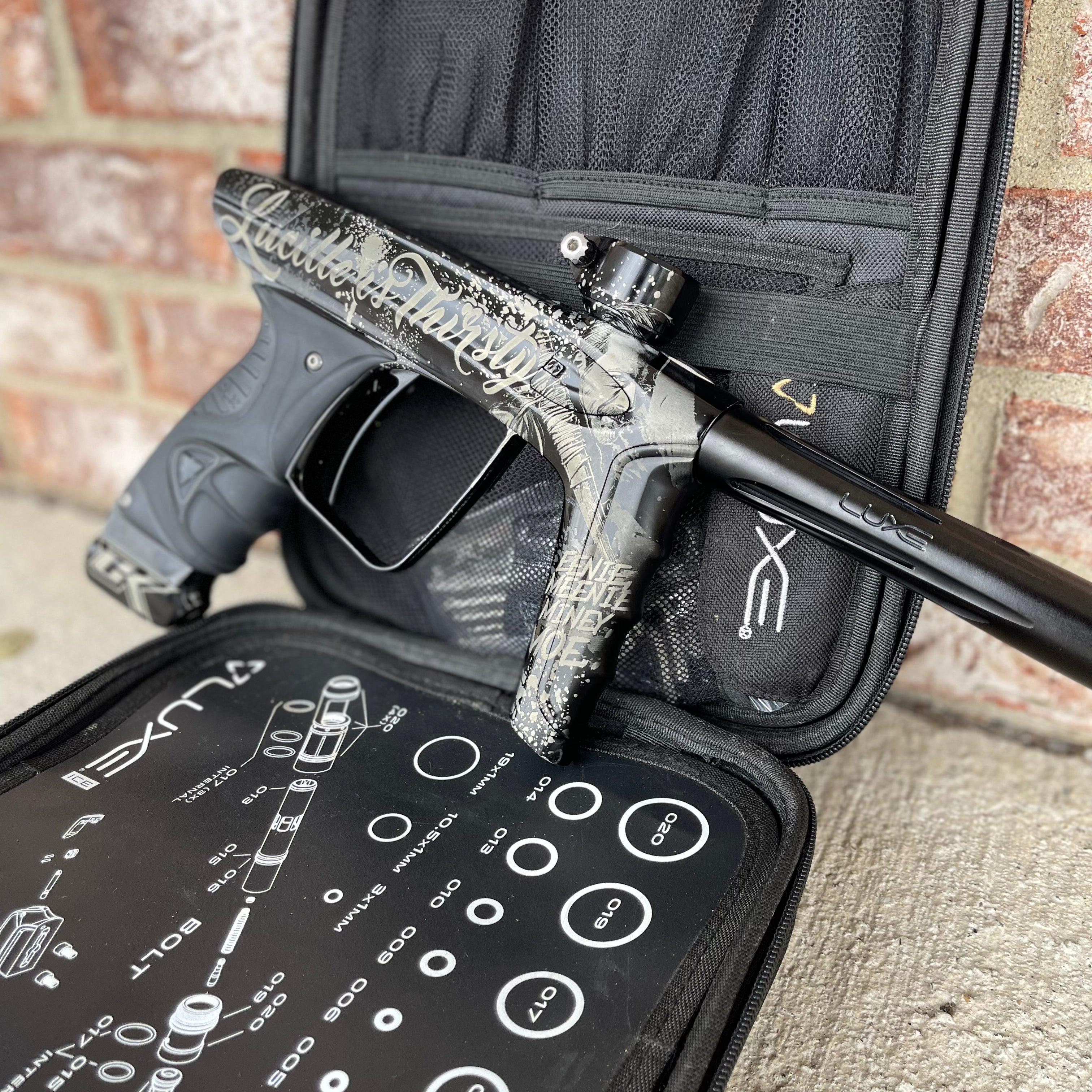 Used DLX Luxe Ice Paintball Gun - Gloss Black/Dust Black w/ CK "Lucille is Thirsty" Laser Engraving