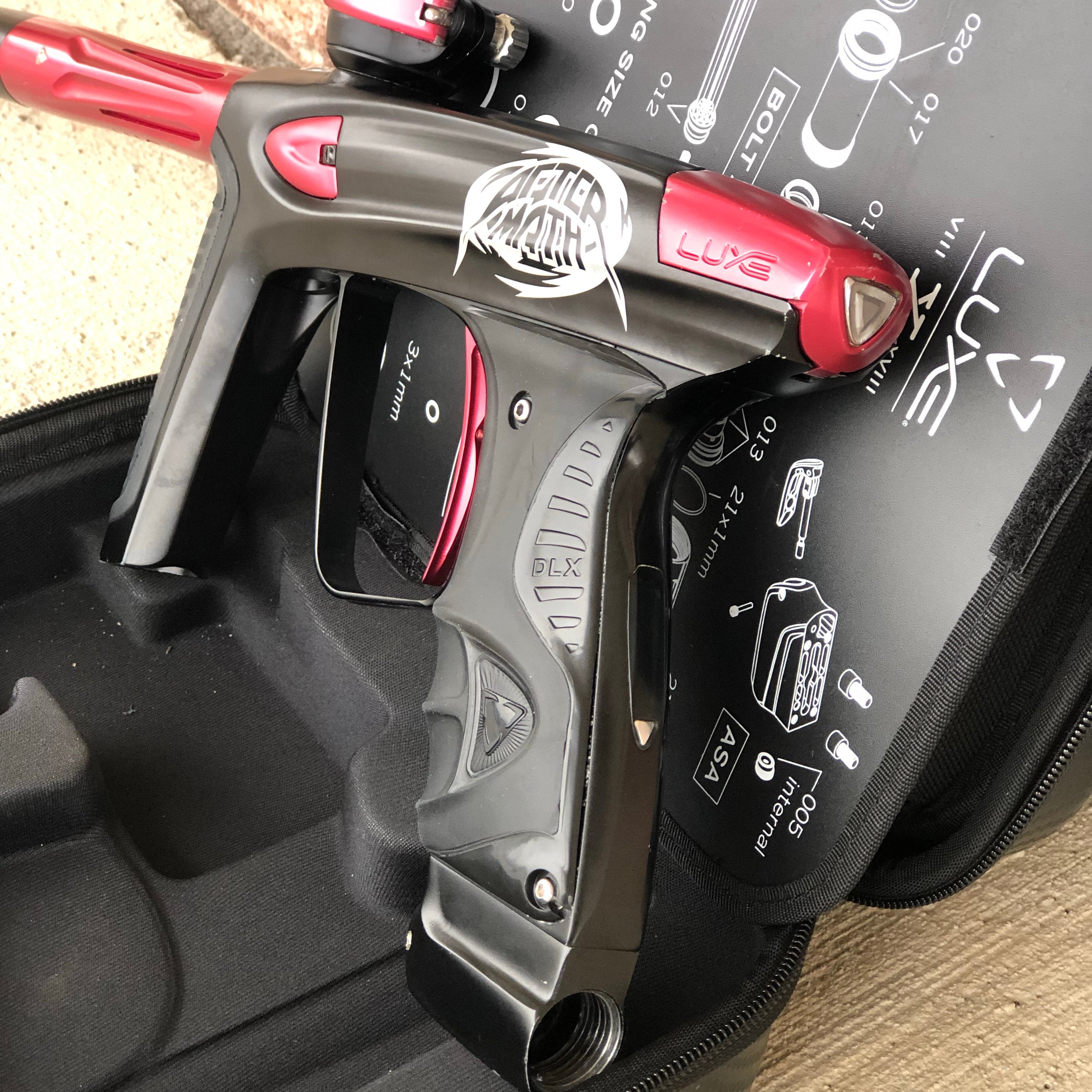 Used DLX Luxe Ice Paintball Gun - Black/Red w/ Aftermath Lazering