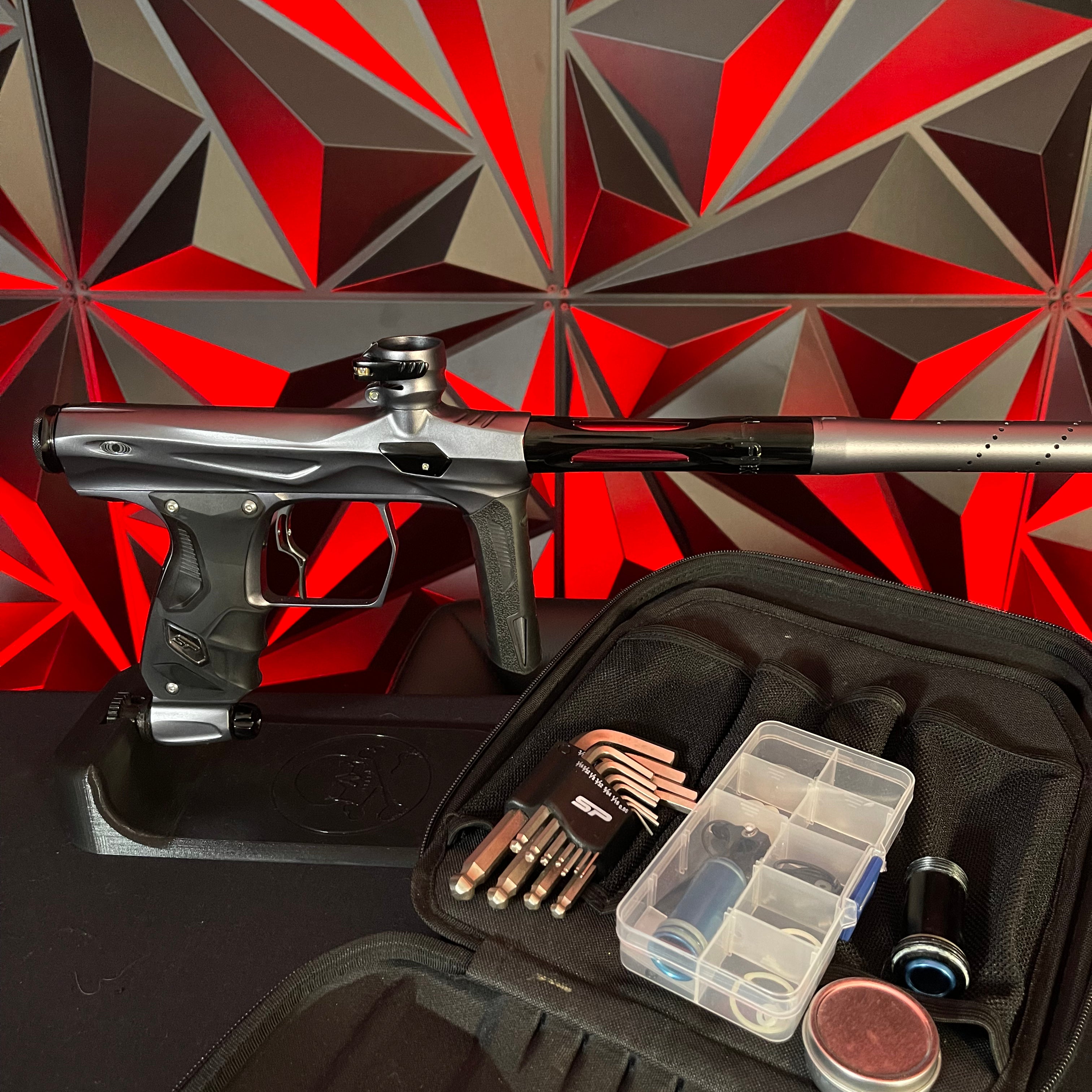 Used Shocker Amp Paintball Gun - Pewter w/ SSC Soft Tip Bolt + Infamous Deuce Trigger