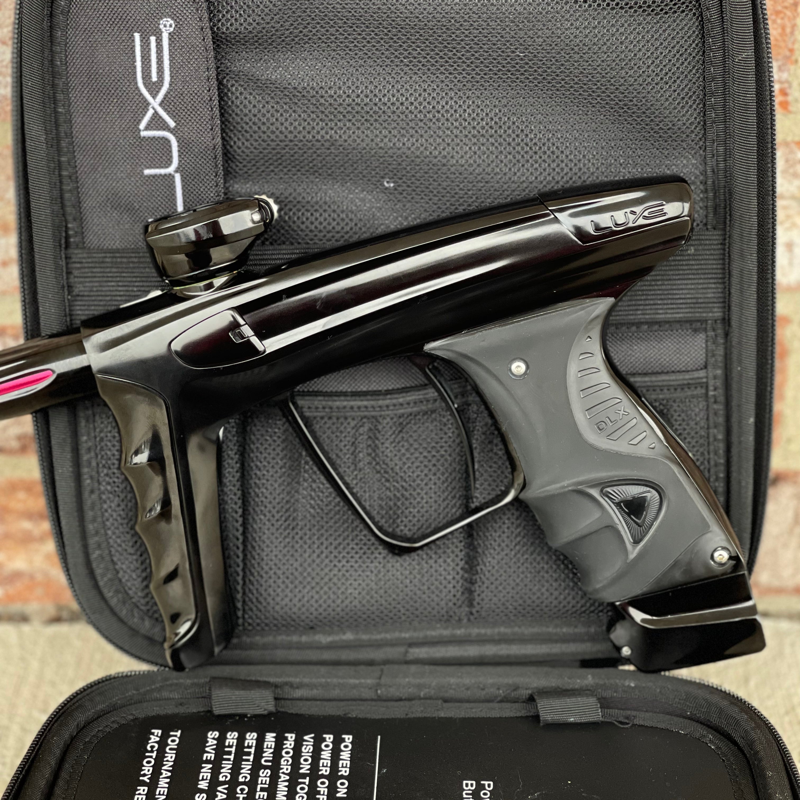 Used DLX Luxe X Paintball Gun - Polished Black w/ 16" Freak Tip