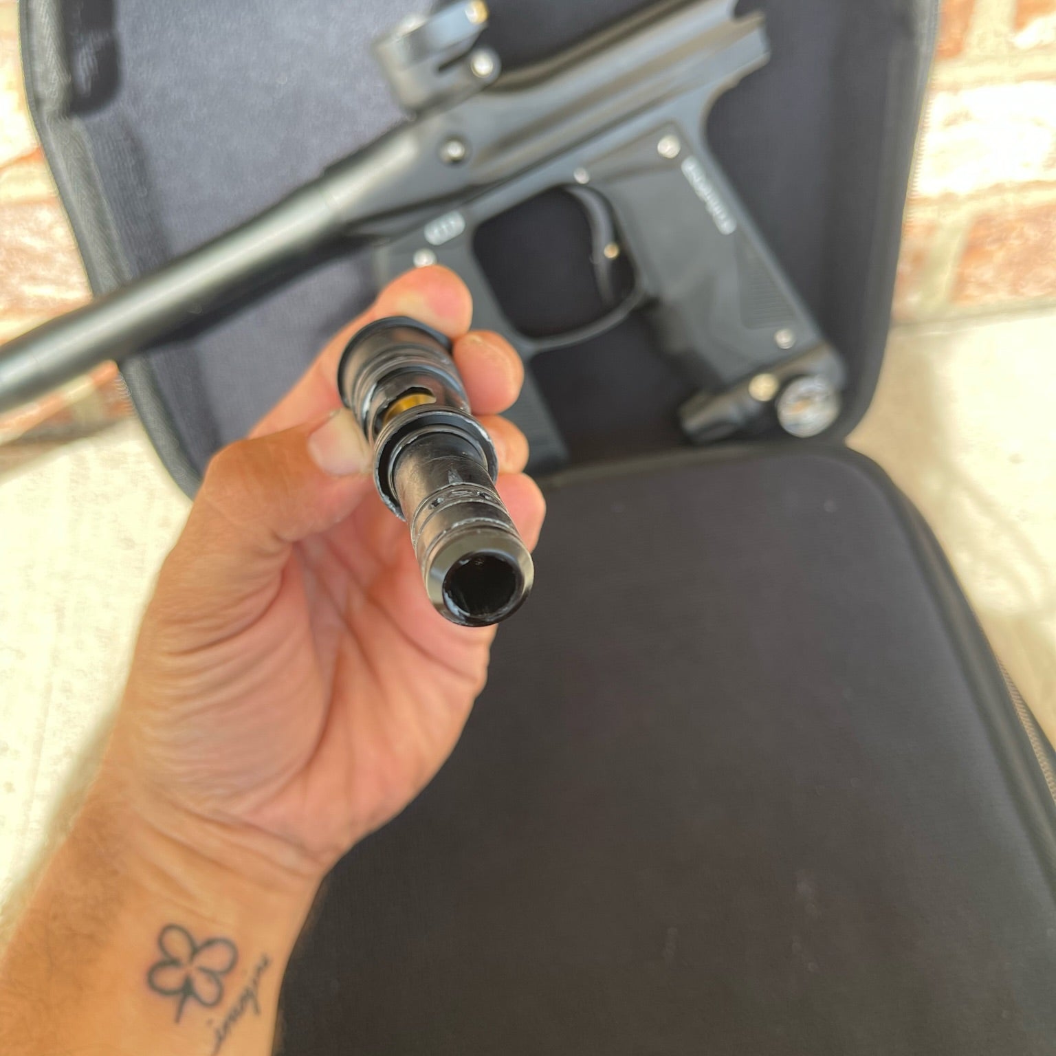 Used Empire Mini GS Paintball Gun - Black w/ 2 Piece Barrel & HK Army Exo 2.0 Marker Case