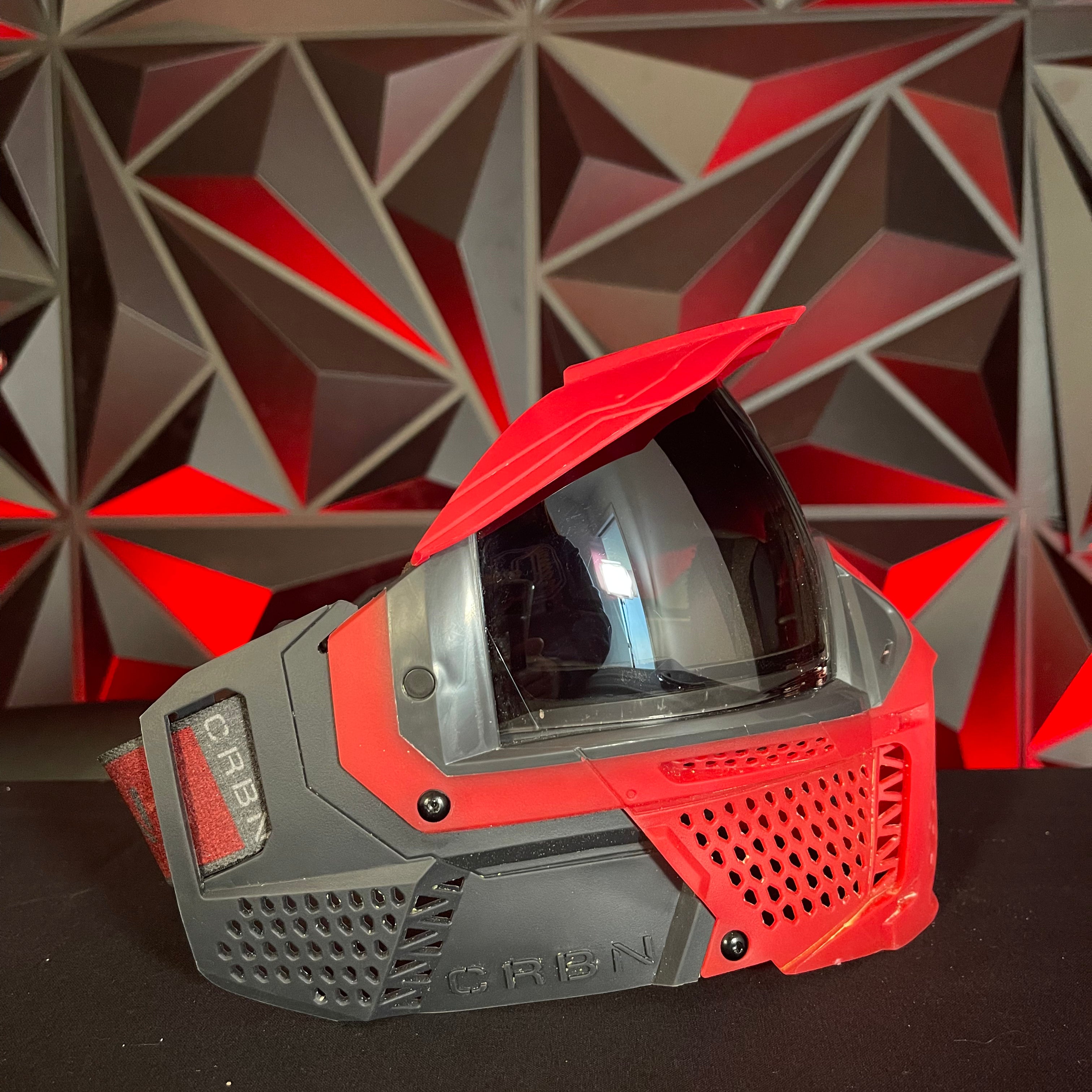 Used Carbon Zero Pro Paintball Mask - LESS Coverage - Crimson (Red/Black) w/ Case and spare visor clip