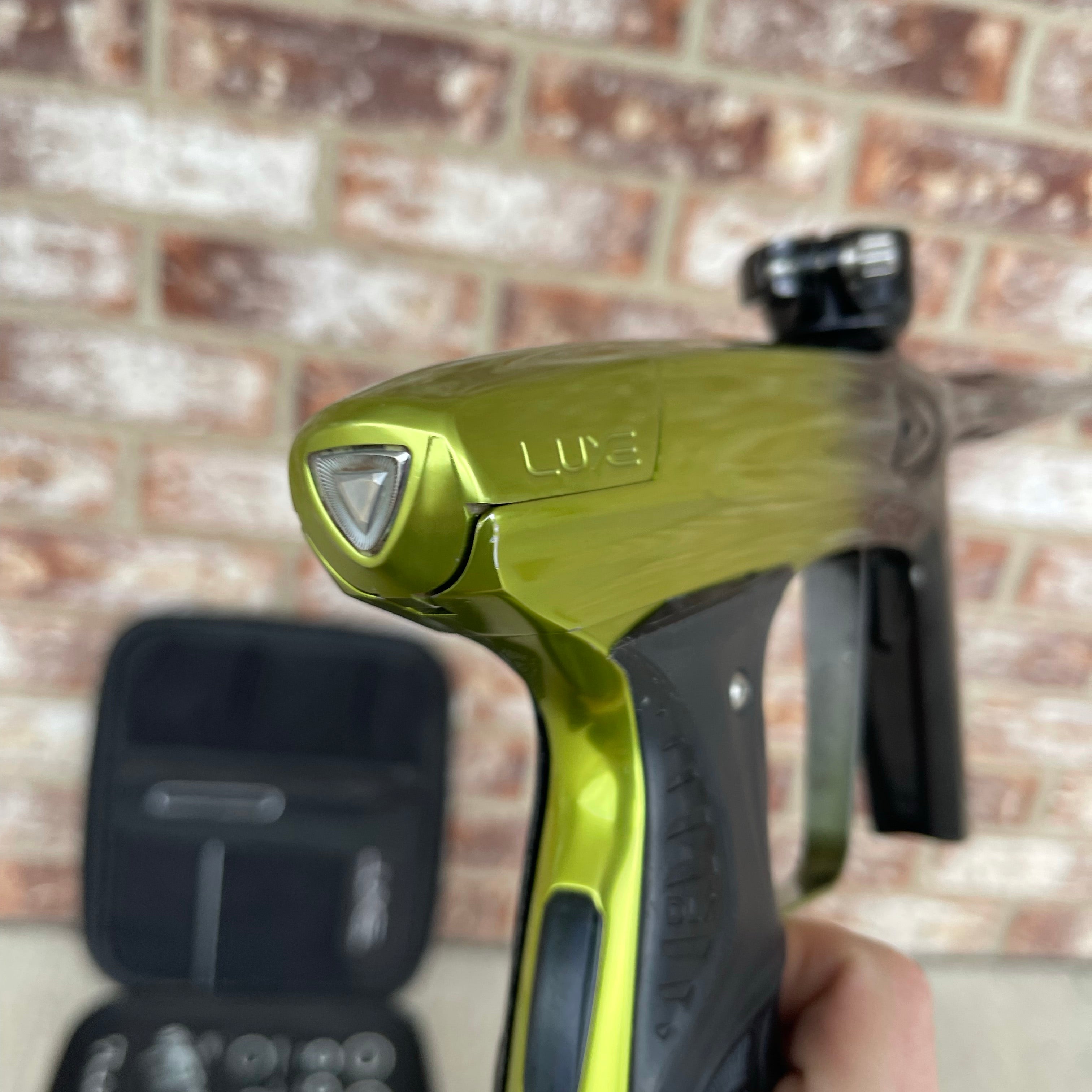 Used DLX Luxe Ice Paintball Gun - Limited Edition *1 of 10* Black/Slime Green w/ Black and Tan Back Grip
