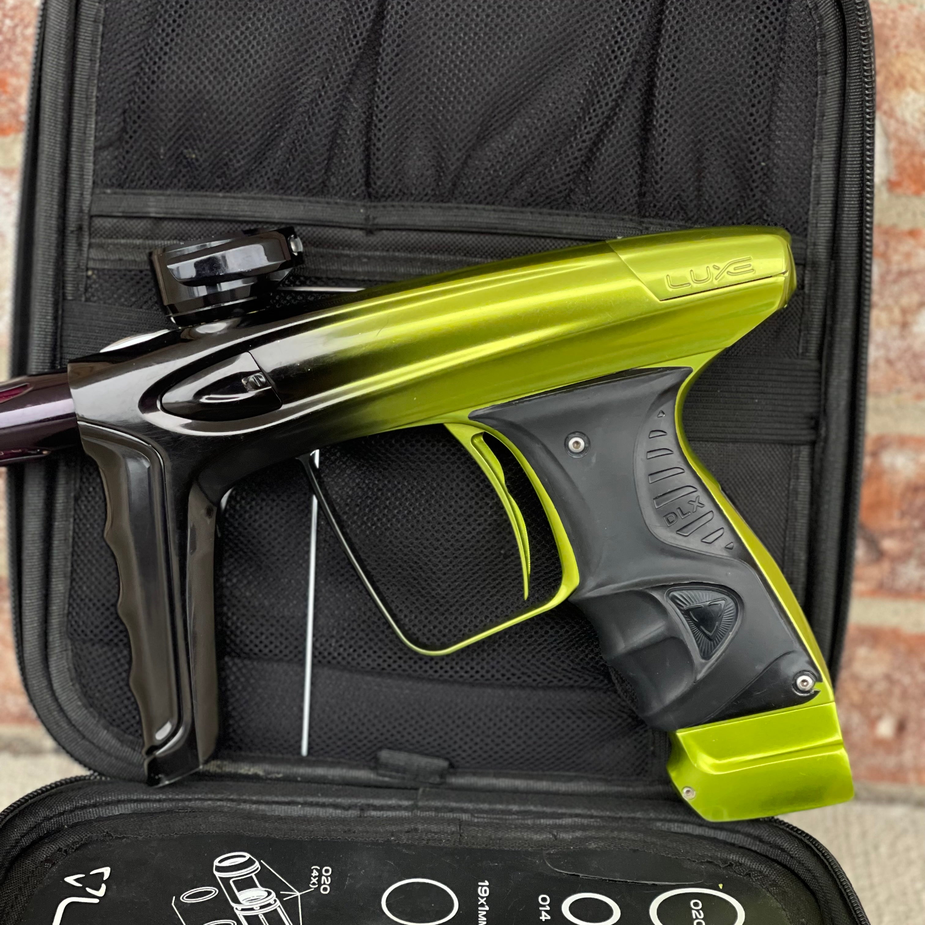 Used DLX Luxe Ice Paintball Gun - Limited Edition *1 of 10* Black/Slime Green w/ Black and Tan Back Grip