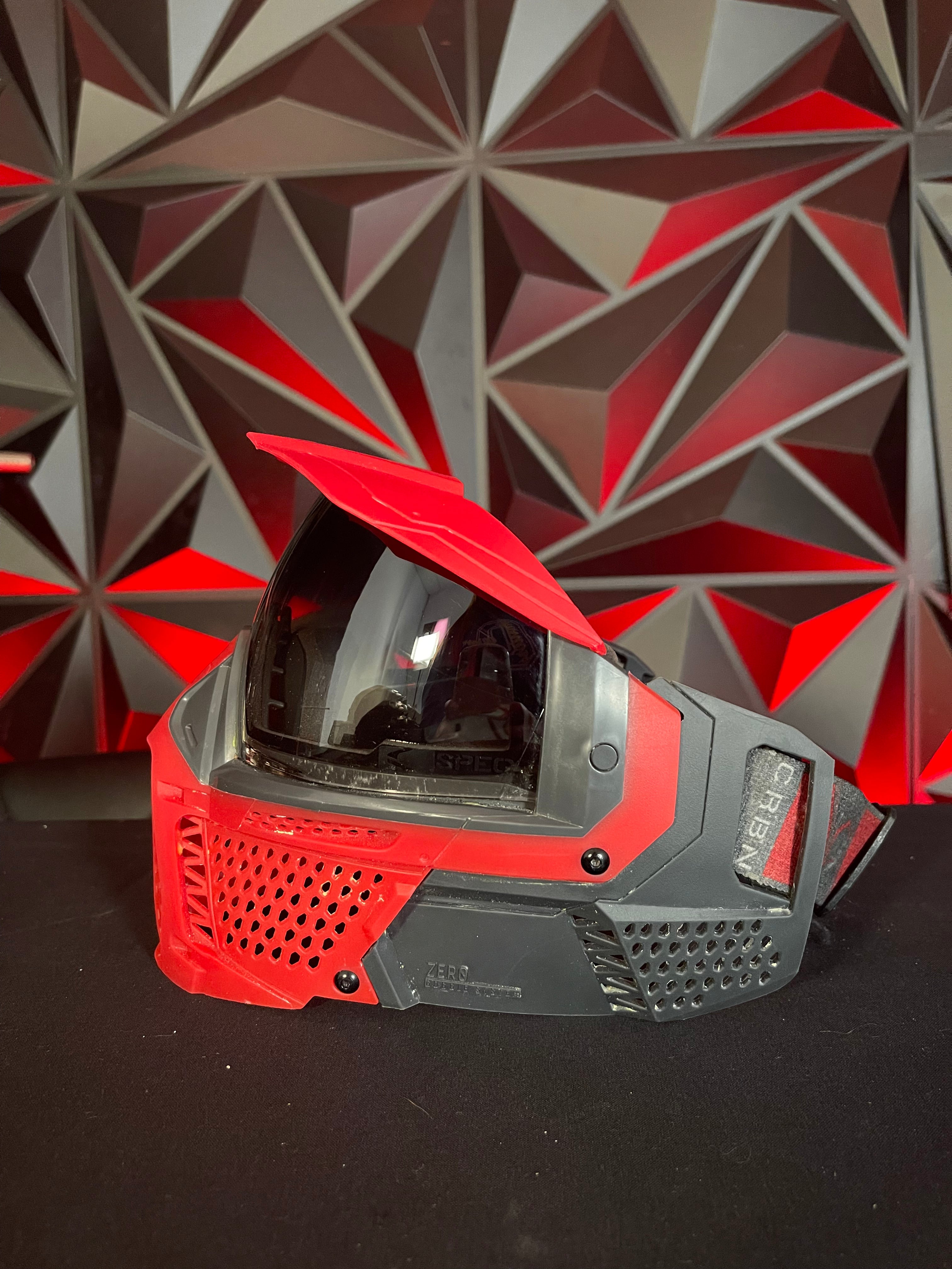 Used Carbon Zero Pro Paintball Mask - LESS Coverage - Crimson (Red/Black) w/ Case and spare visor clip