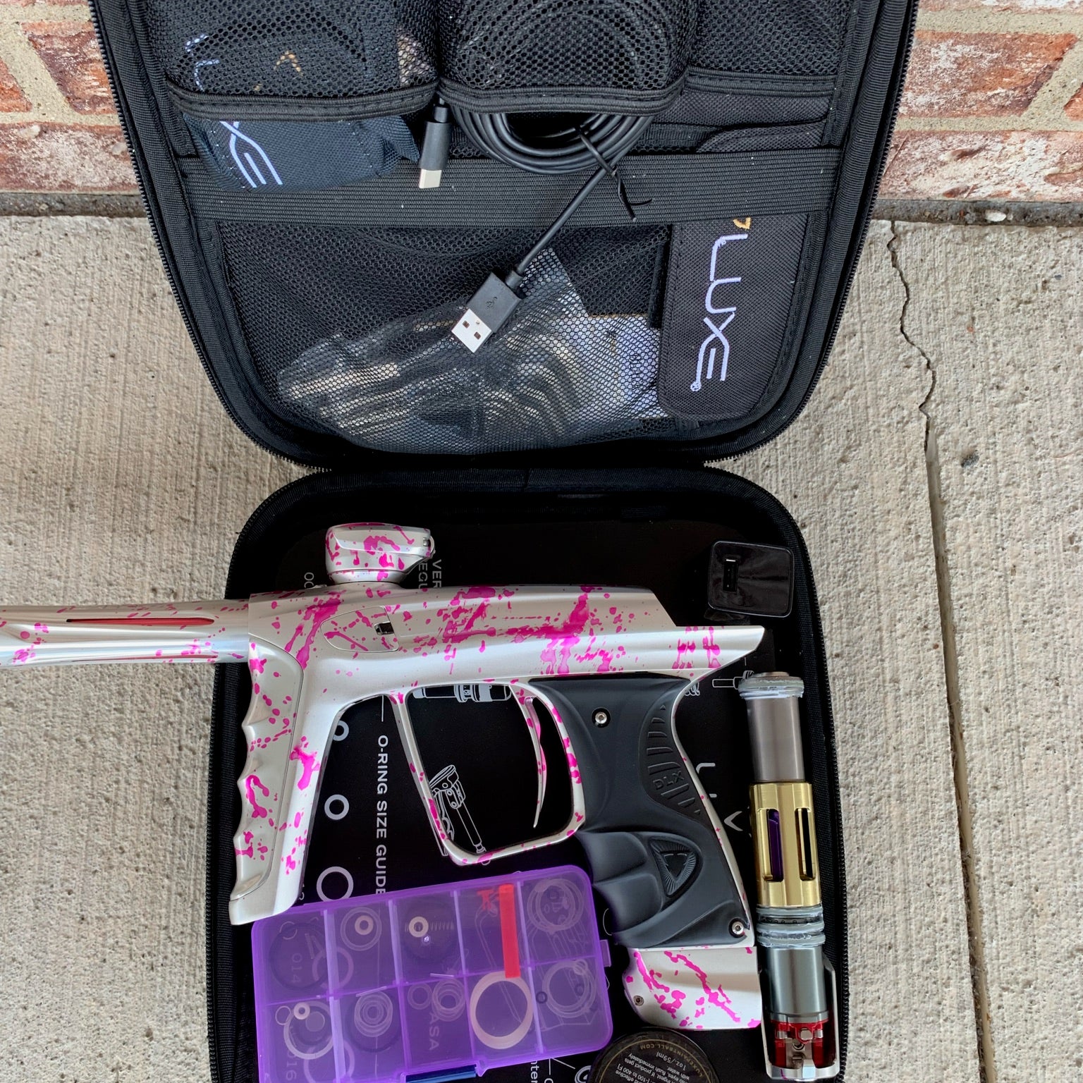 Used DLX Luxe X Paintball Gun - Silver Pink Splash